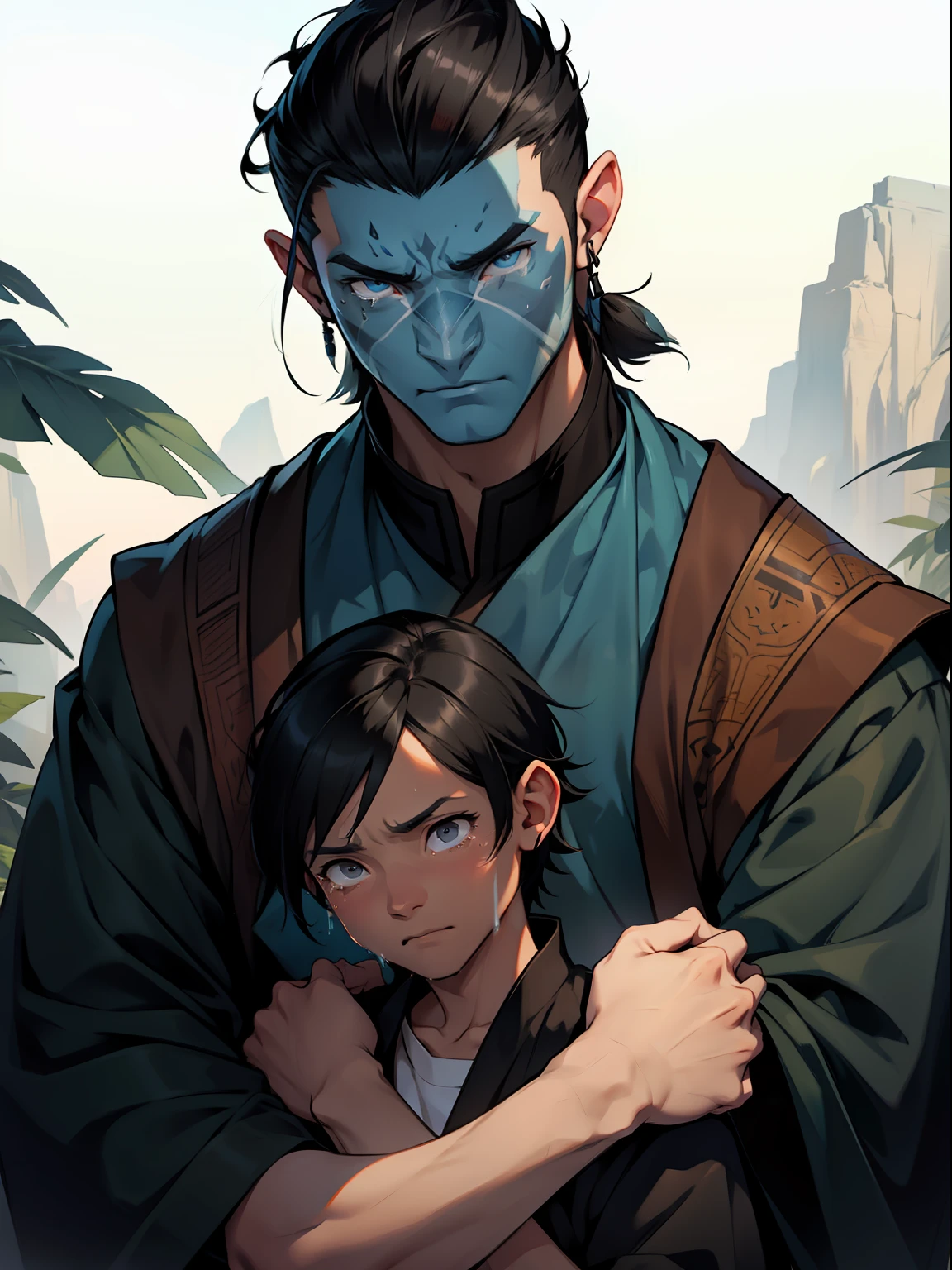 A man avatar,with short black hair,Tears in the eyes,