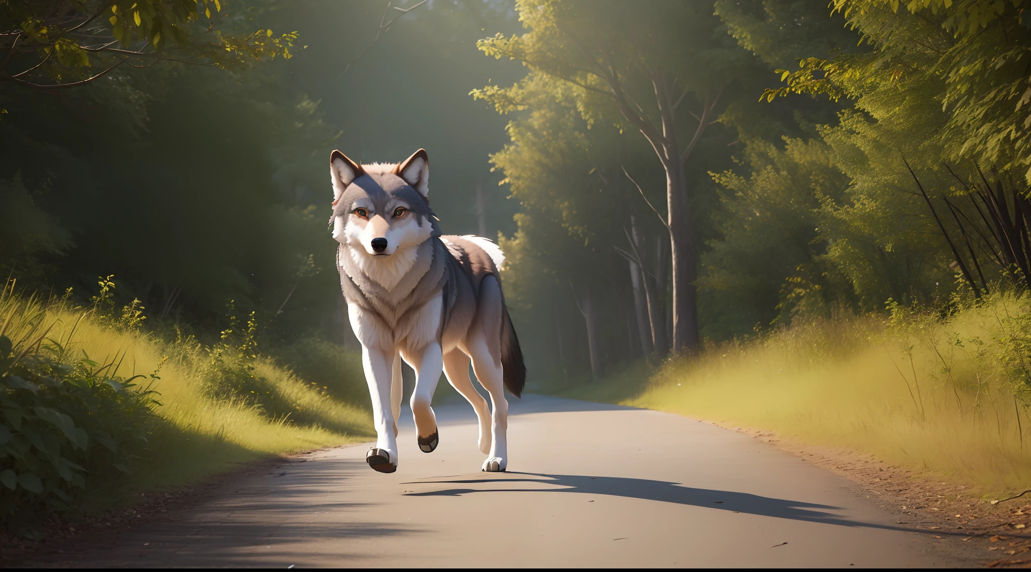 best qualtiy, tmasterpiece, A high resolution,full bodyesbian,Coffee-colored wolf,Run in the forest,(highdetailskin:1.2),hyper HD,digital SLR camera,high high quality,A high resolution,4K,8K