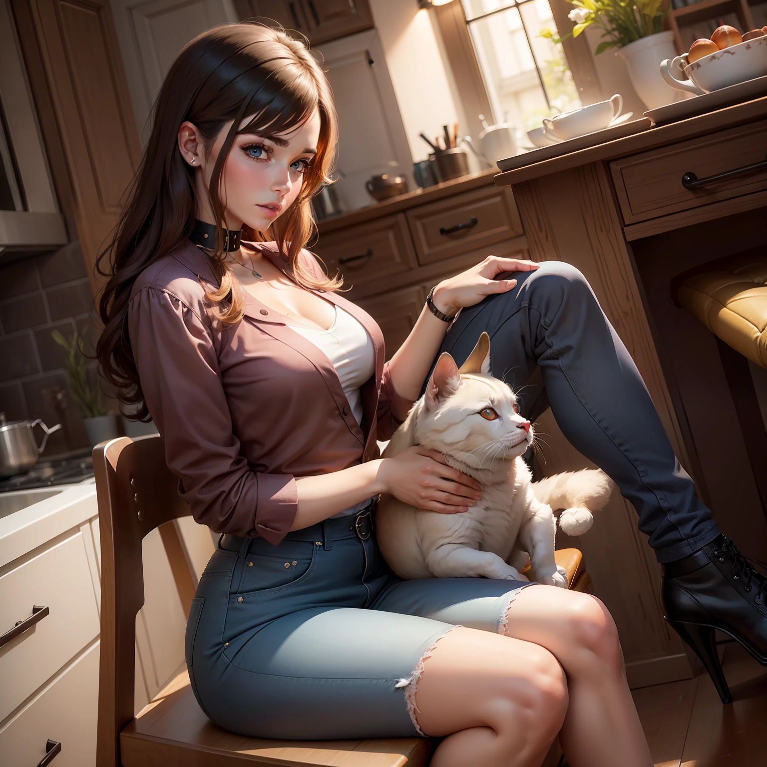 A woman wears JK，Sit on the lap of a handsome guy and coquette