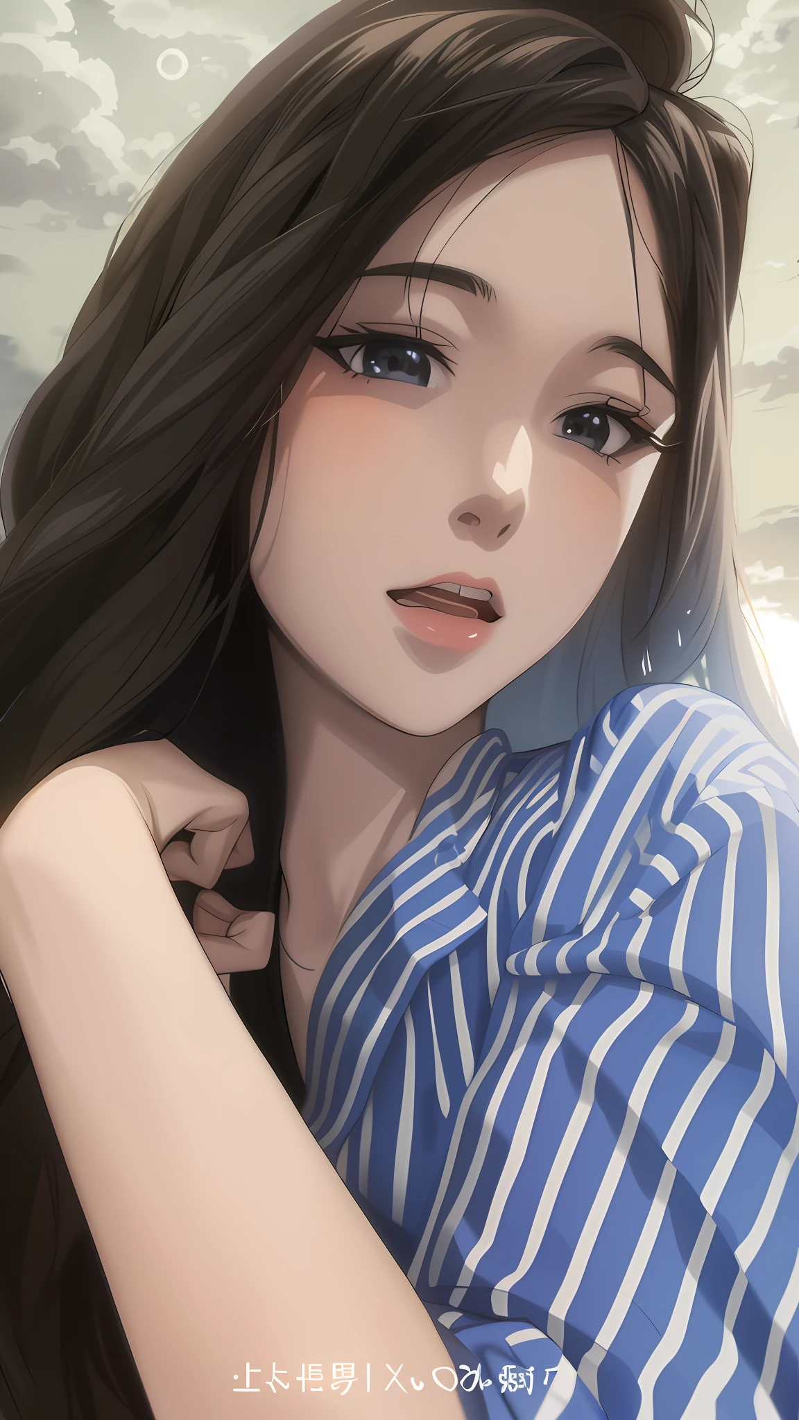 Masterpiece, Best quality, Night, hill, Clouds, full moon, Long hair, woman, Silhouette, glowworm,Comic line drawing,Black and white sketch,