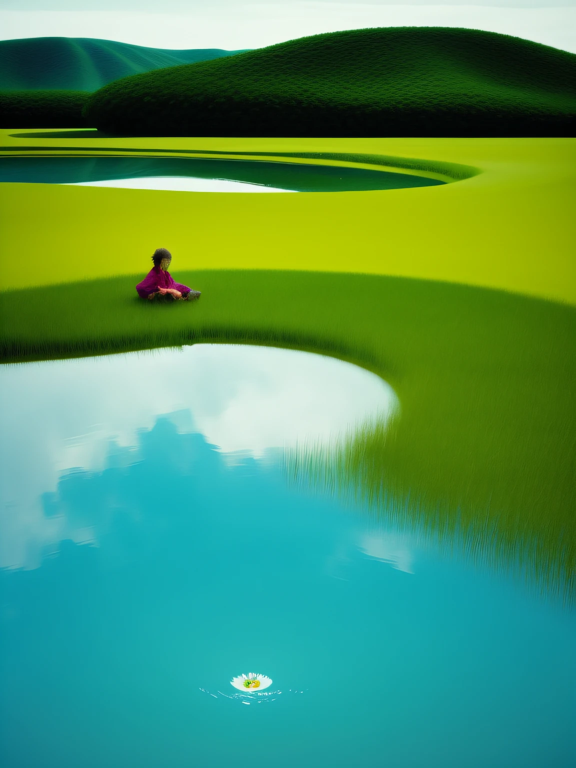 by Scarlett Hooft Graafland, in a Tranquil Landscape, Sergei Zabelin, by Fei Danxu, photo shoot, hyper realisitc, Chinese aesthetics, Wind, ponds, summer day