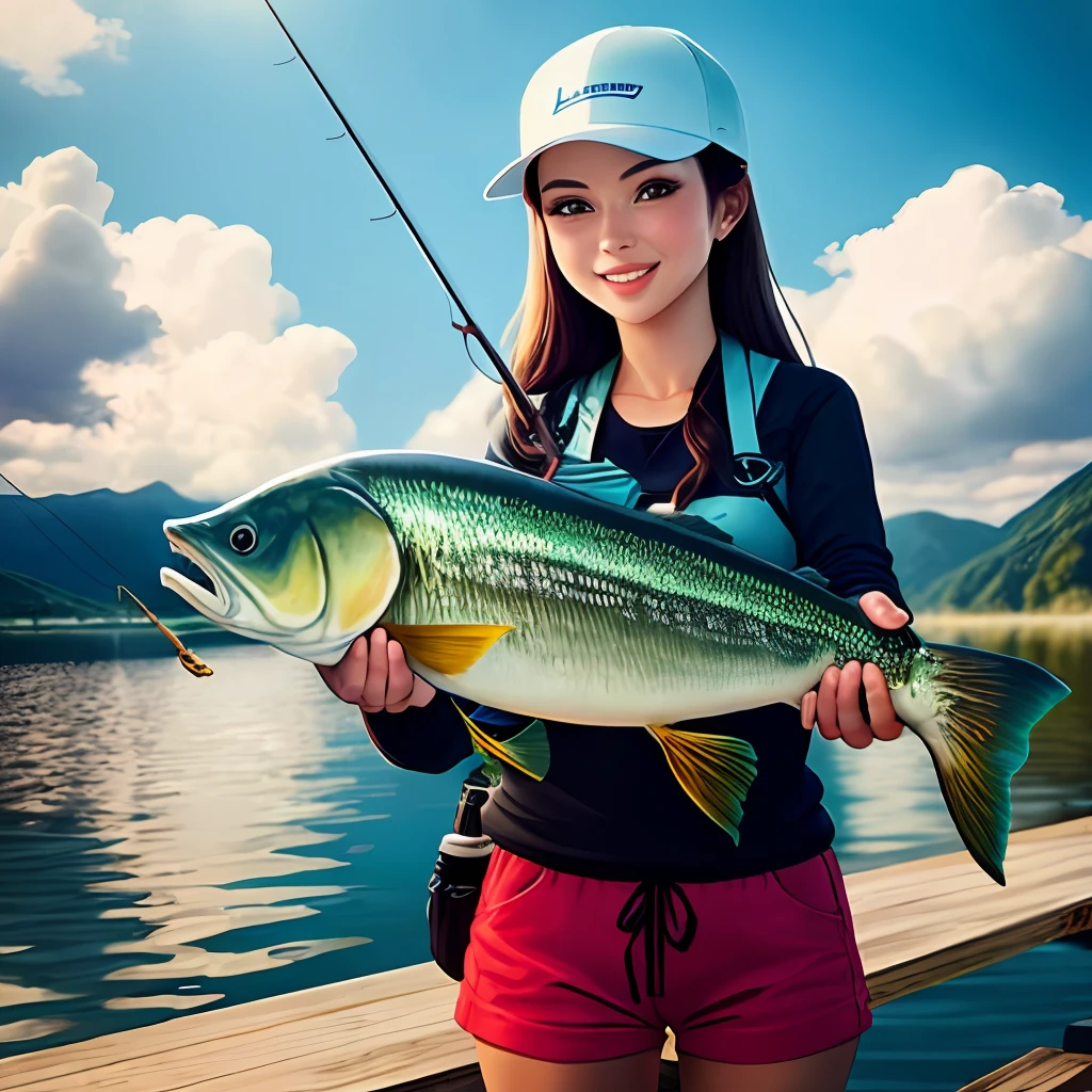 The brunette beauty catches a big fish with a Luya rod