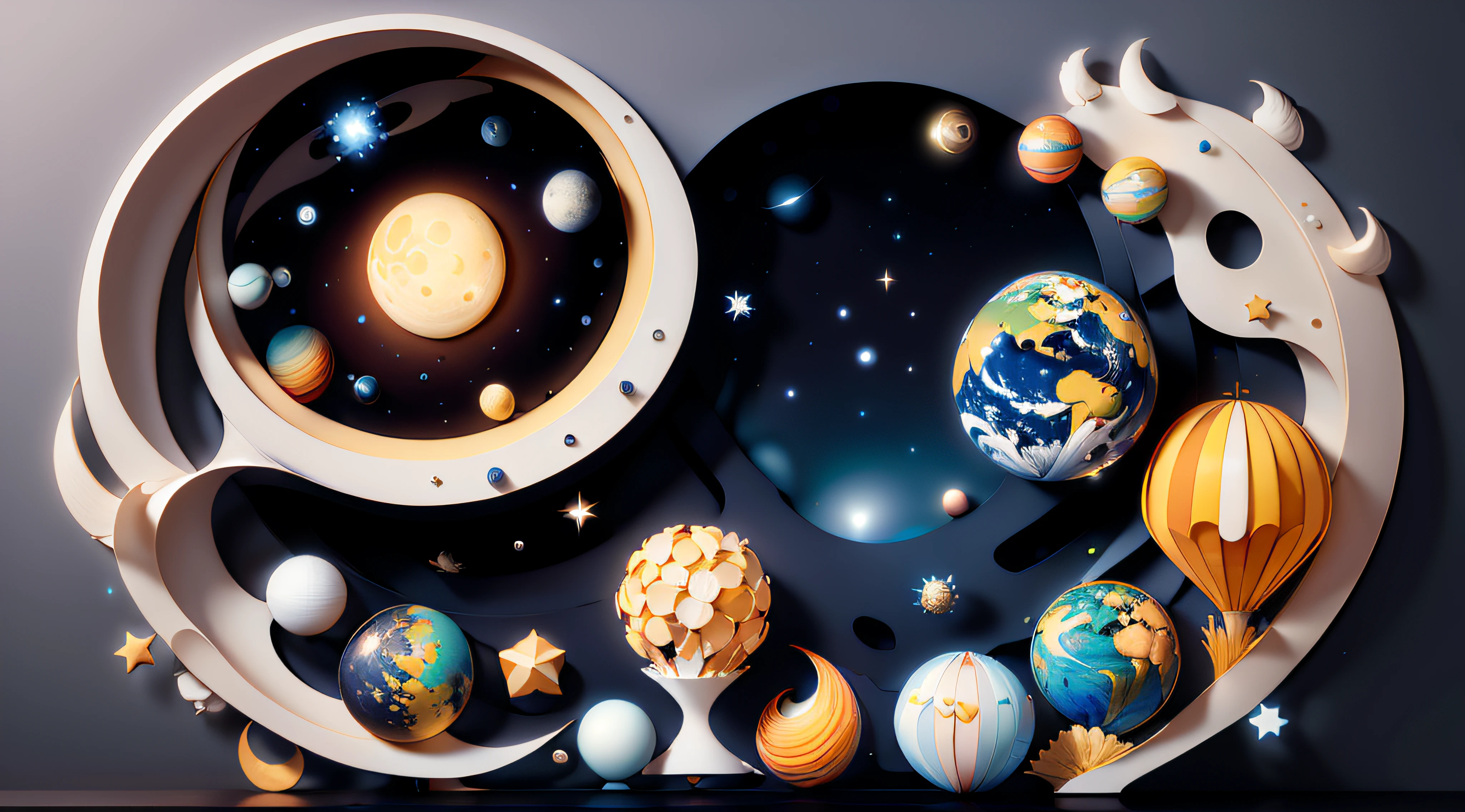（（（tmasterpiece））），best qualtiy，illustratio，planet earth，starrysky，The astronaut，moons，the space，Paper_cut，