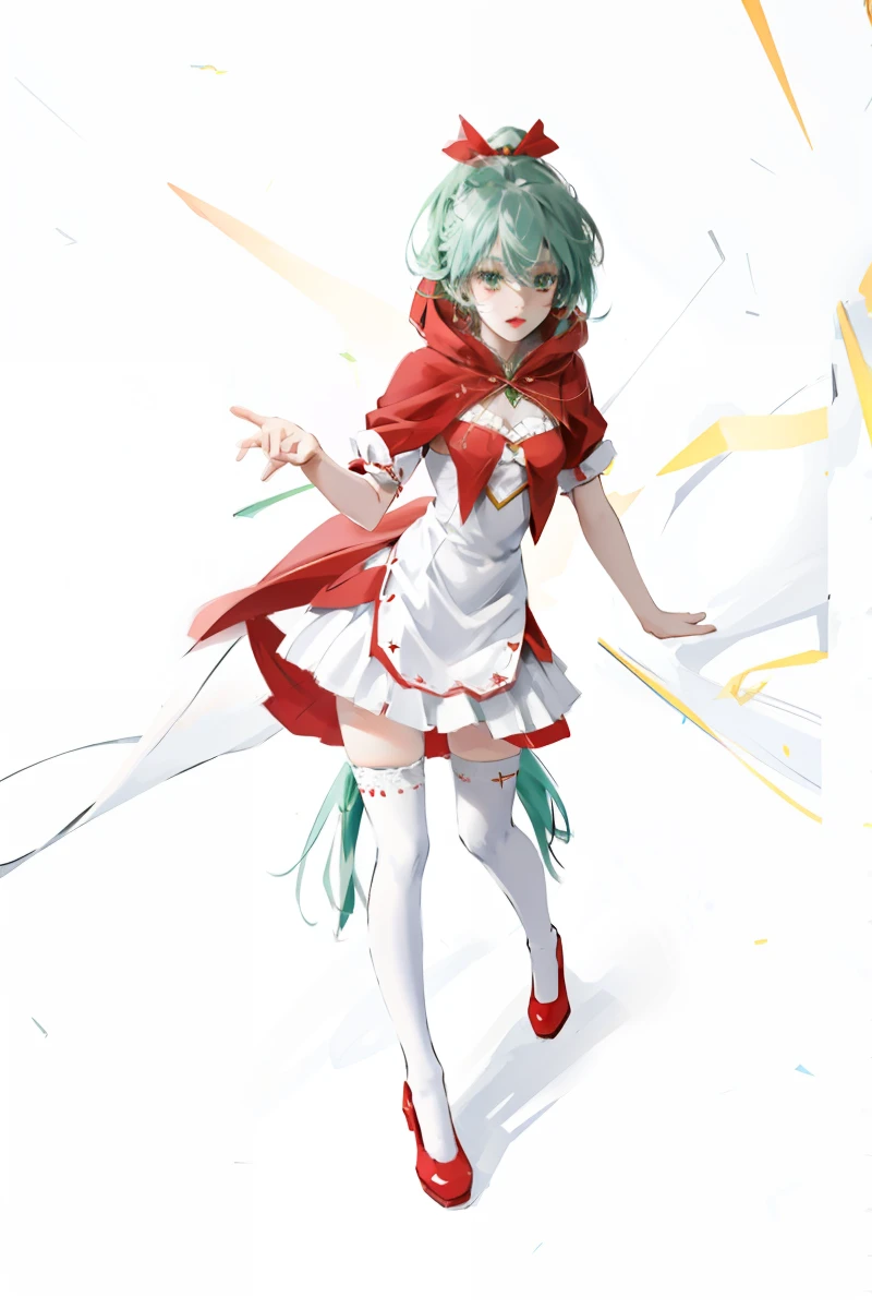 Big breasts Hatsune Miku,littleredridinghood,White tights,white stockings,Red dress,Red shoes,Green hair,The beautiful, k hd
