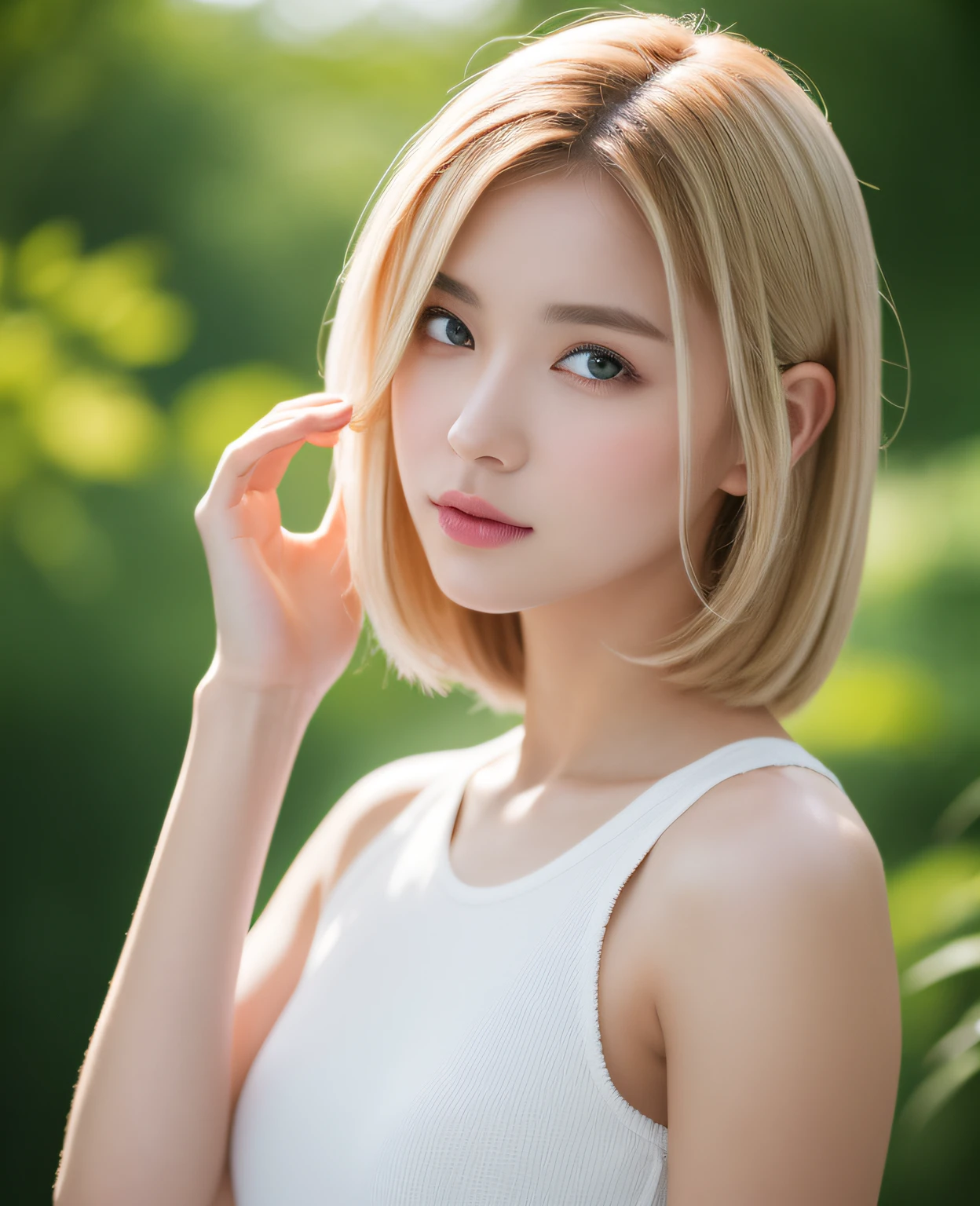 Photorealistic Portrait:
/imagine prompt: A stunning 18-year-old woman with a small heart-shaped face, flawless transparent white skin, golden hair, and clear green eyes. Her slim body wears perfectly fitting hot pants, and she stands confidently, looking forward. The environment is a professional studio with soft, diffused lighting. The atmosphere is elegant and sophisticated, capturing the essence of beauty in a realistic photographic style. Photography, Sony a7R IV camera with Meike 85mm F1.8 lens, RAW photo. --ar 16:9, Steps: 20, Sampler: Euler a, CFG scale: 7.0, Seed: 334668668, Size: 512x768, Model: XXMix_biracial_3.4fp16, Denoising strength: 0, Clip skip: 2, ENSD: 31337, Version: v1.4.8-5-g2fe561d