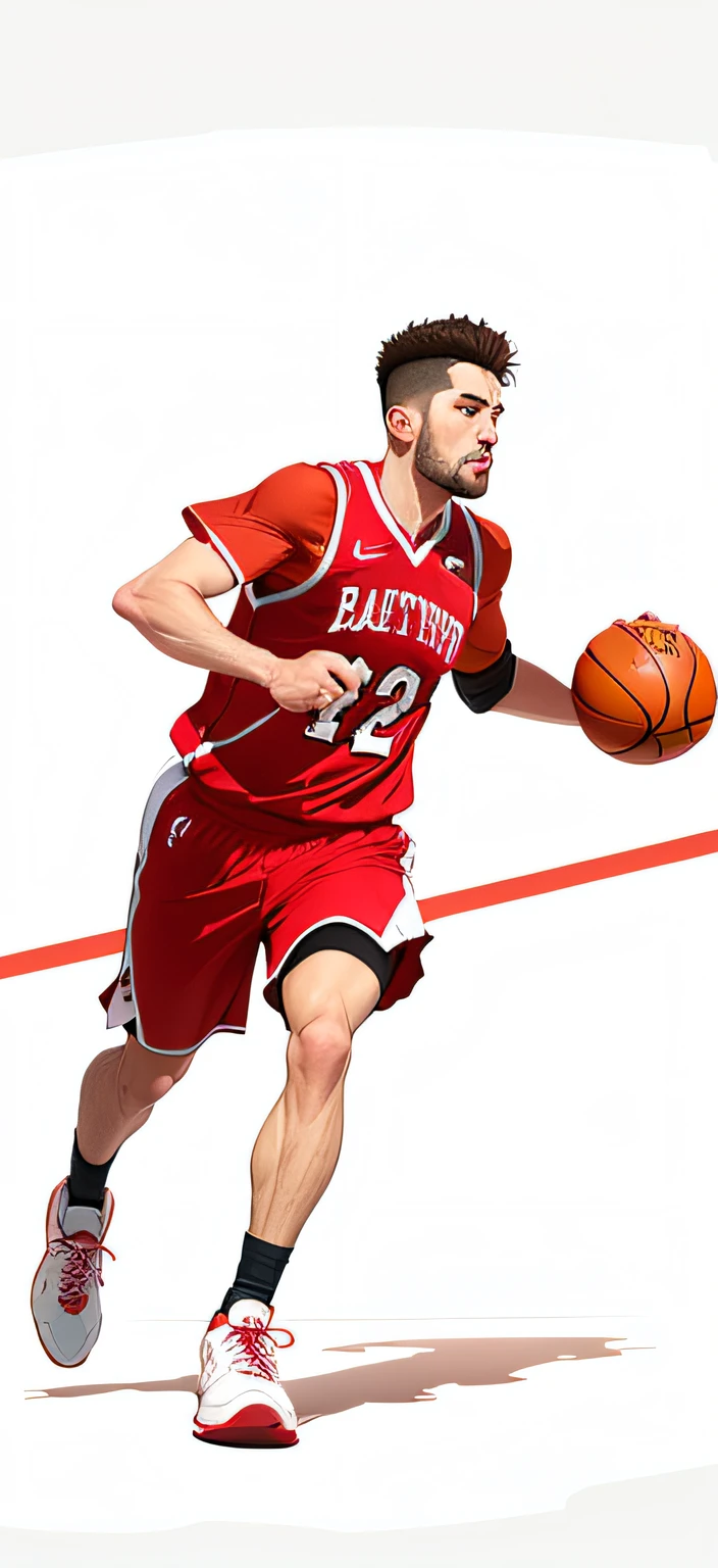 A man playing basketball in a red jersey,illustration,Linear illustration,Fine structure