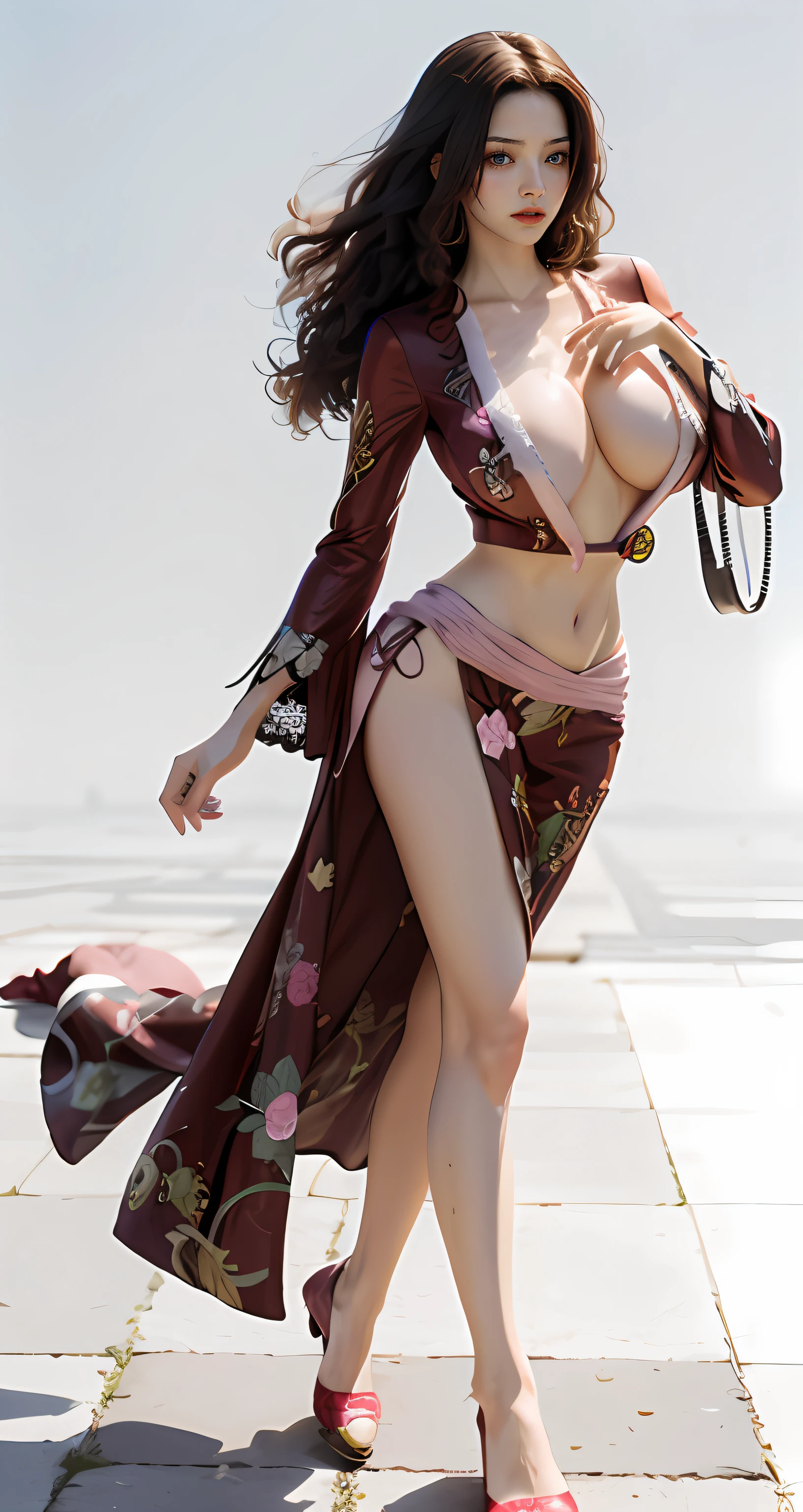 Long silky straight hair、Blowing in the wind、