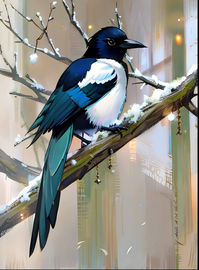 magpie，birds，high definition detail，Movie lighting