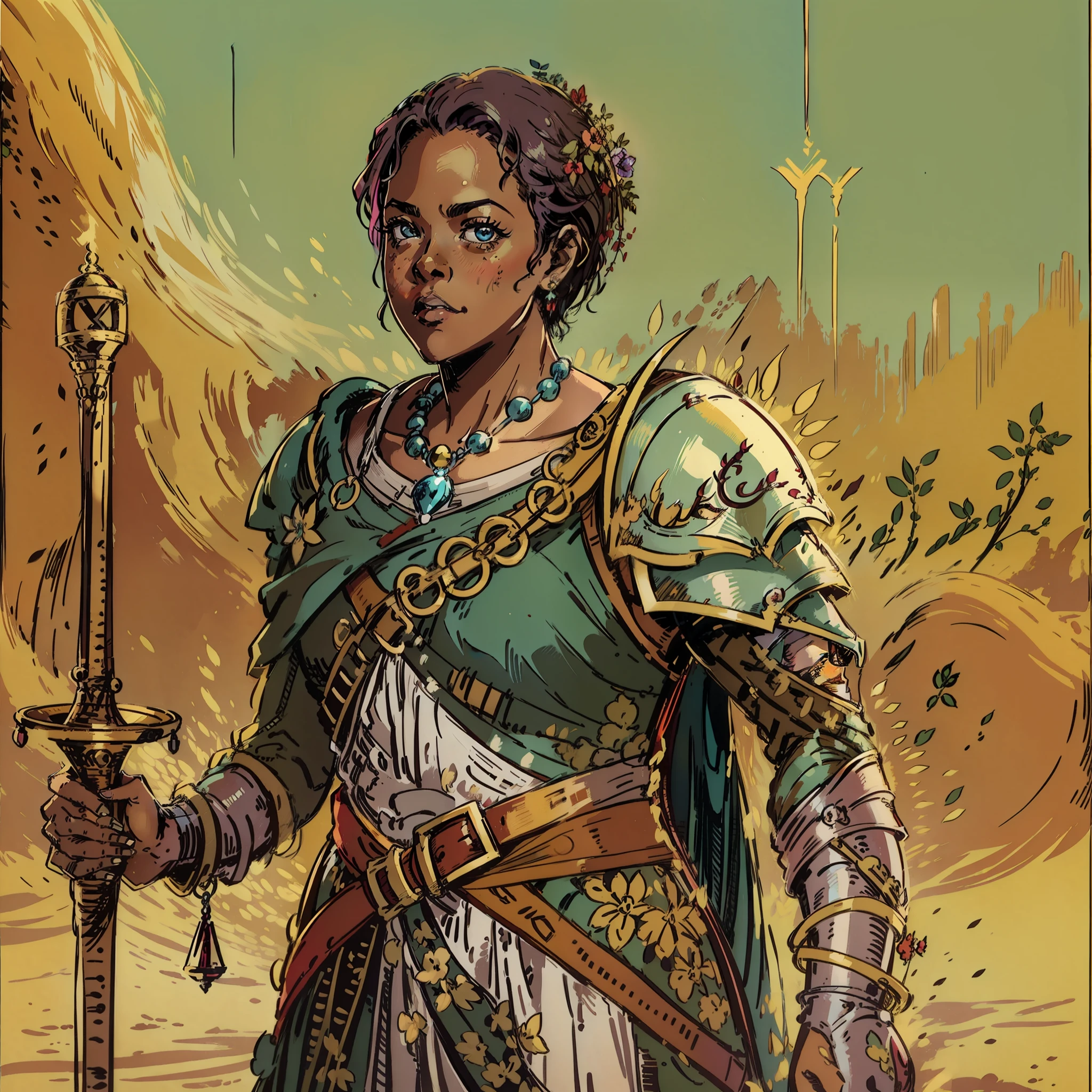 Viola Davis, justice Paladin warrior, floresta, Personagem de RPG, fantasia medieval, fechar retrato, deserto