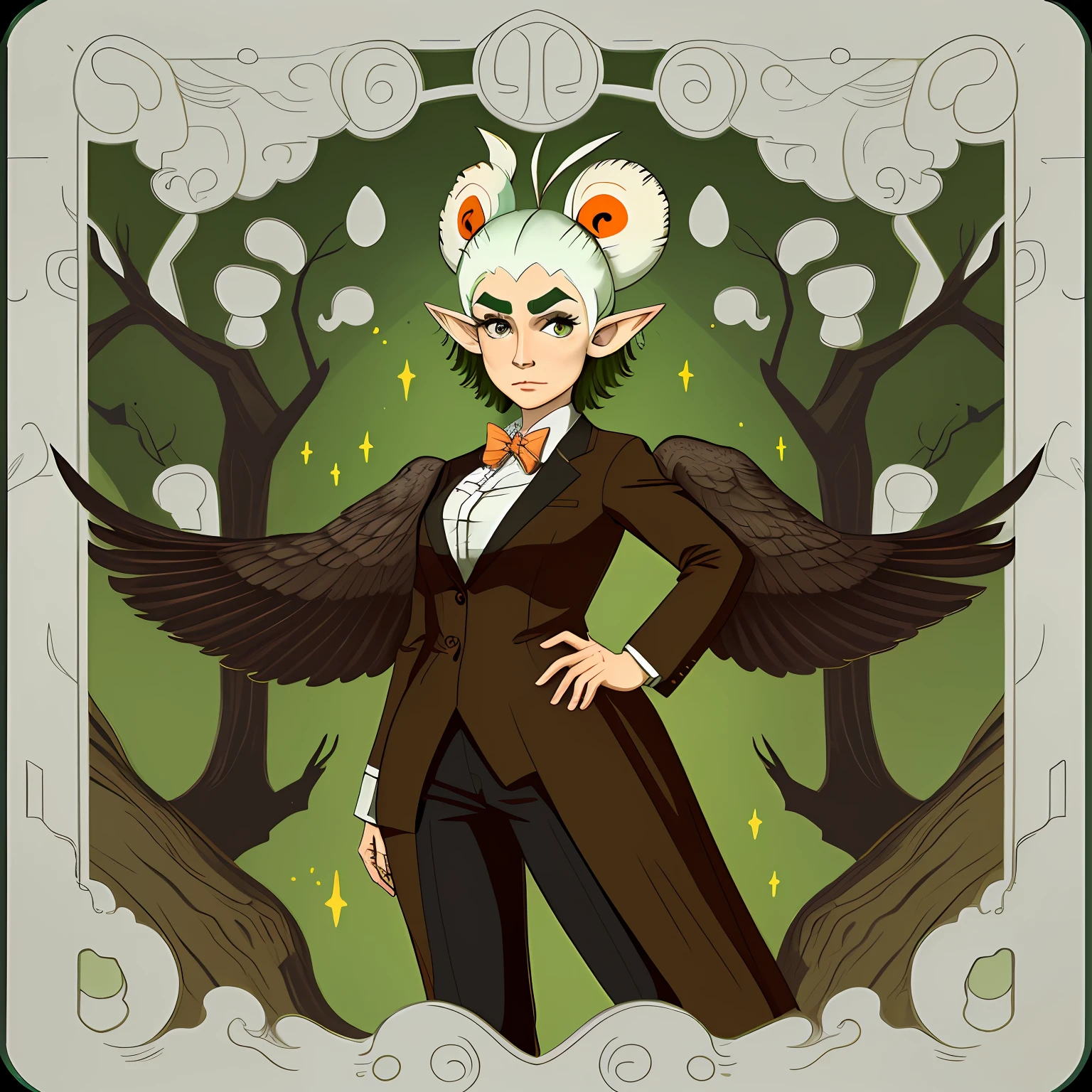 Hooters,The tree,looking at you,standing at,Ready to fly,large ear,Funny eyebrows,Slanted eyes,