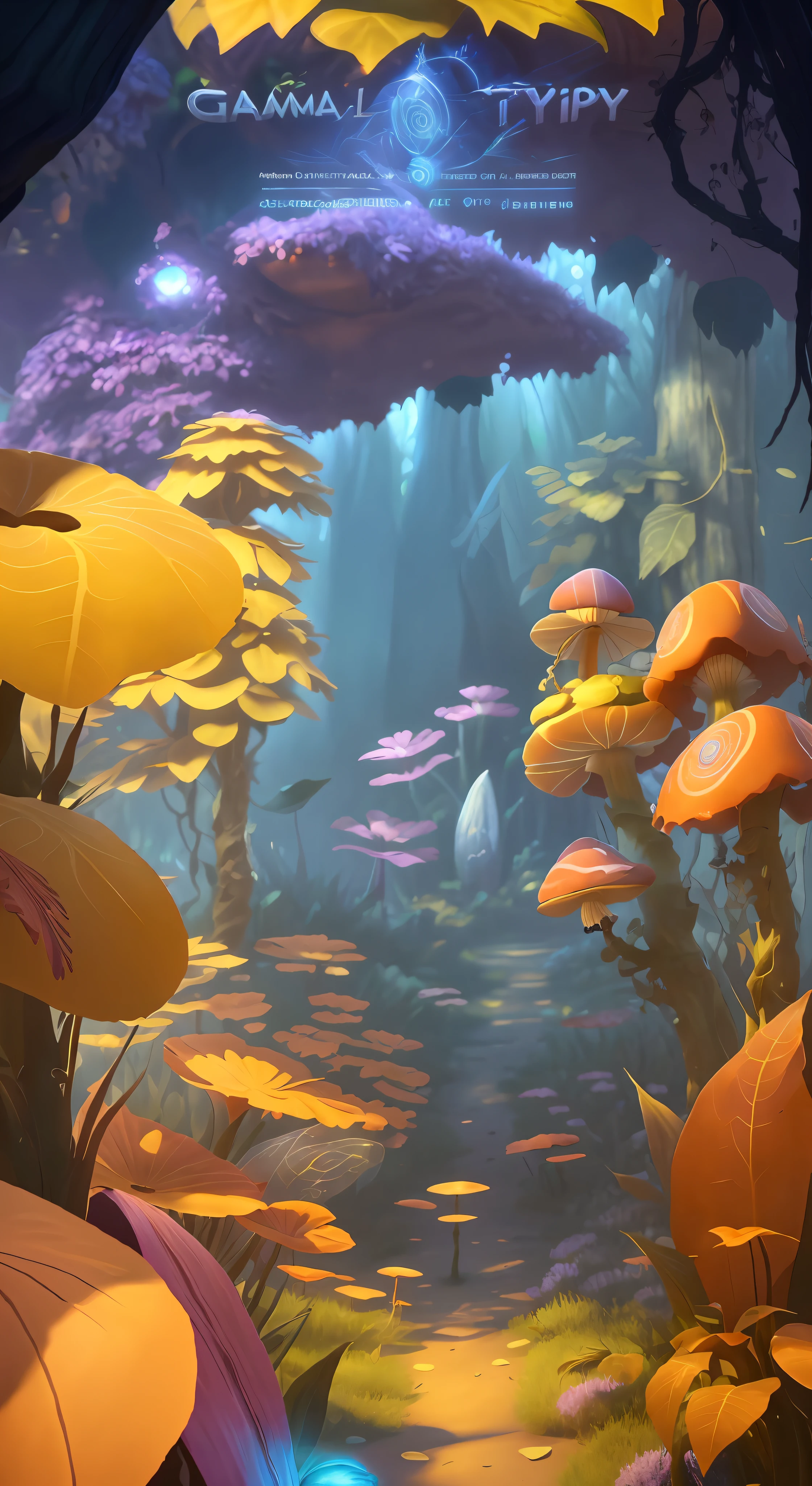 game promotional poster，Light，diamond，Pedras preciosas，Sparkling gemstones，Fruit，Sparkling treasure，8K game poster，treasures，fairy fruit，There is a poster, psychedelic mushrooms dream, magic mushrooms, Mushroom forest, magic fantasy highly detailed, magic mushrooms, digital painting highly detailed, 8K high quality detailed art, fairy tale style background, cogumelo trippy, fantasy magical vegetation, A beautiful artwork illustration, background artwork, Fluorescent mushrooms