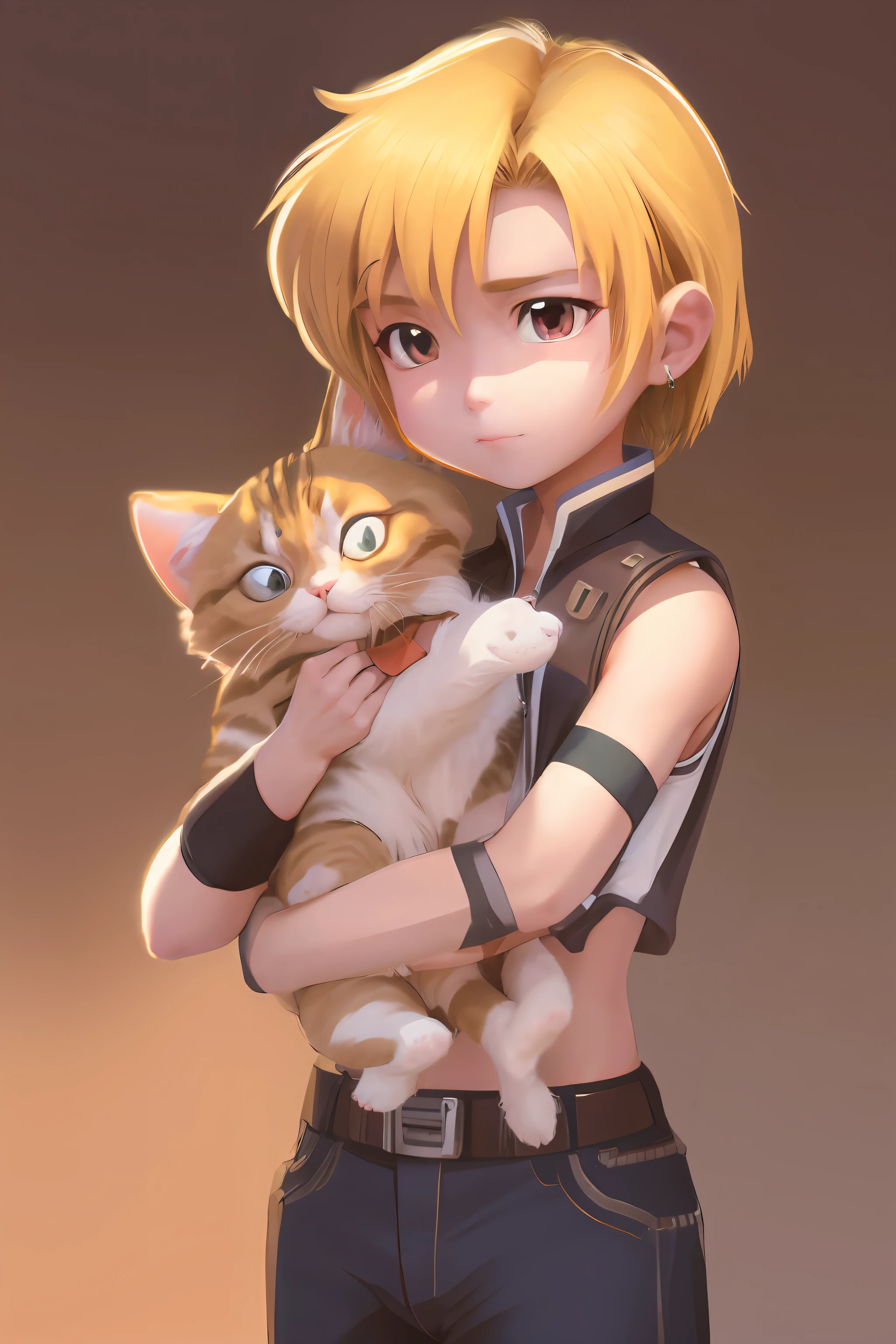 Anime boy with a cat in his arms, Sora as a cat, made with anime painter studio, Cute anime cat man, anime cat, realistic anime cat, Anime Cat Man, drawn in anime painter studio, cushart kenz, Also, In anime style, anime visual of a cute cat, author：New Art, anime realism style, danbooru and artstation