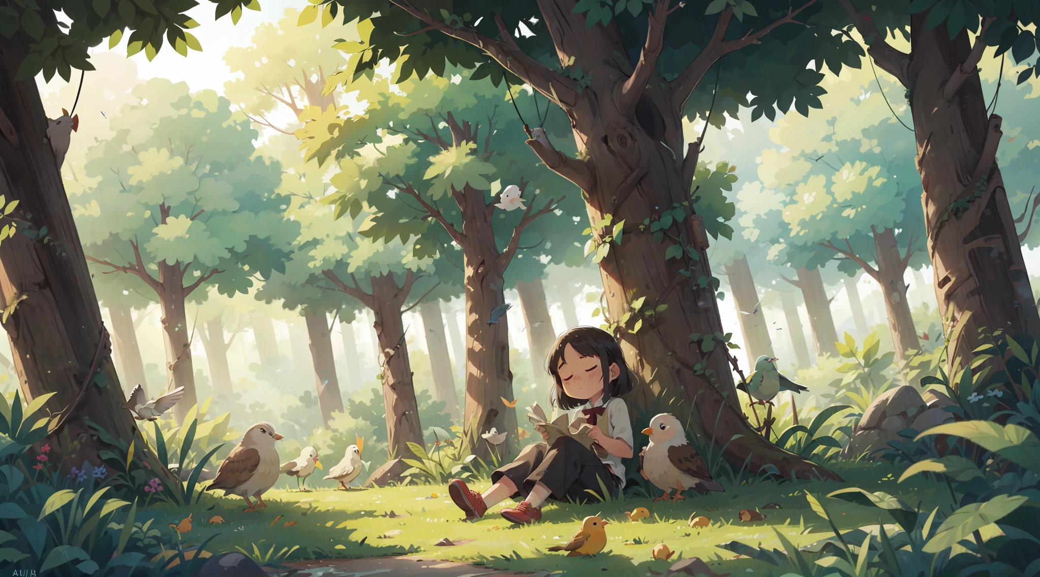 O'er all the hilltops
Is quiet now,
In all the treetops
Hearest thou
Hardly a breath;
The birds are asleep in the trees:
Wait, soon like these
Thou too shalt rest.