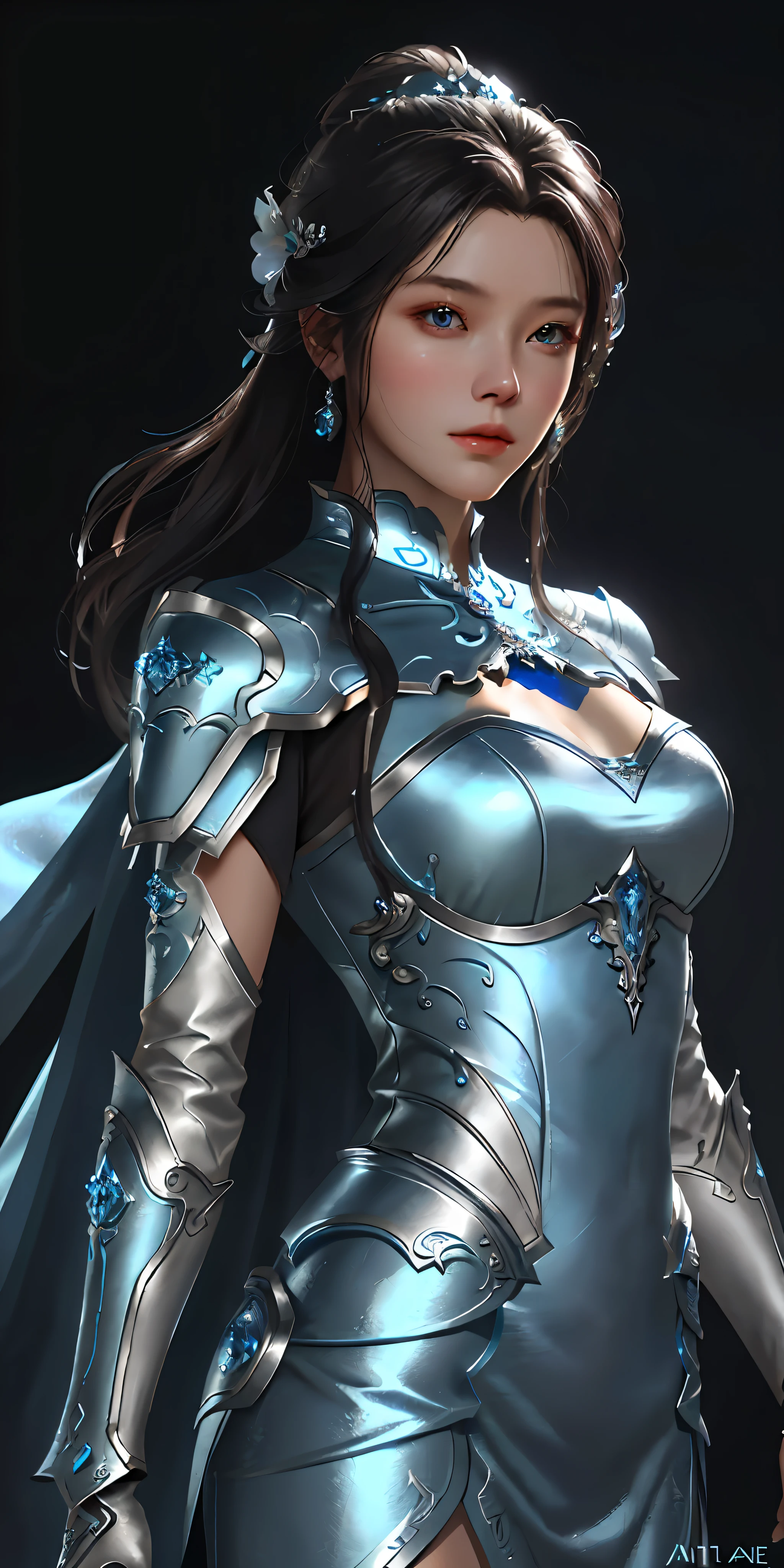 a close up of a woman in a silver and blue dress, chengwei pan on artstation, by Yang J, detailed fantasy art, stunning character art, fanart best artstation, epic exquisite character art, beautiful armor, extremely detailed artgerm, detailed digital anime art, artgerm on artstation pixiv, armor girl