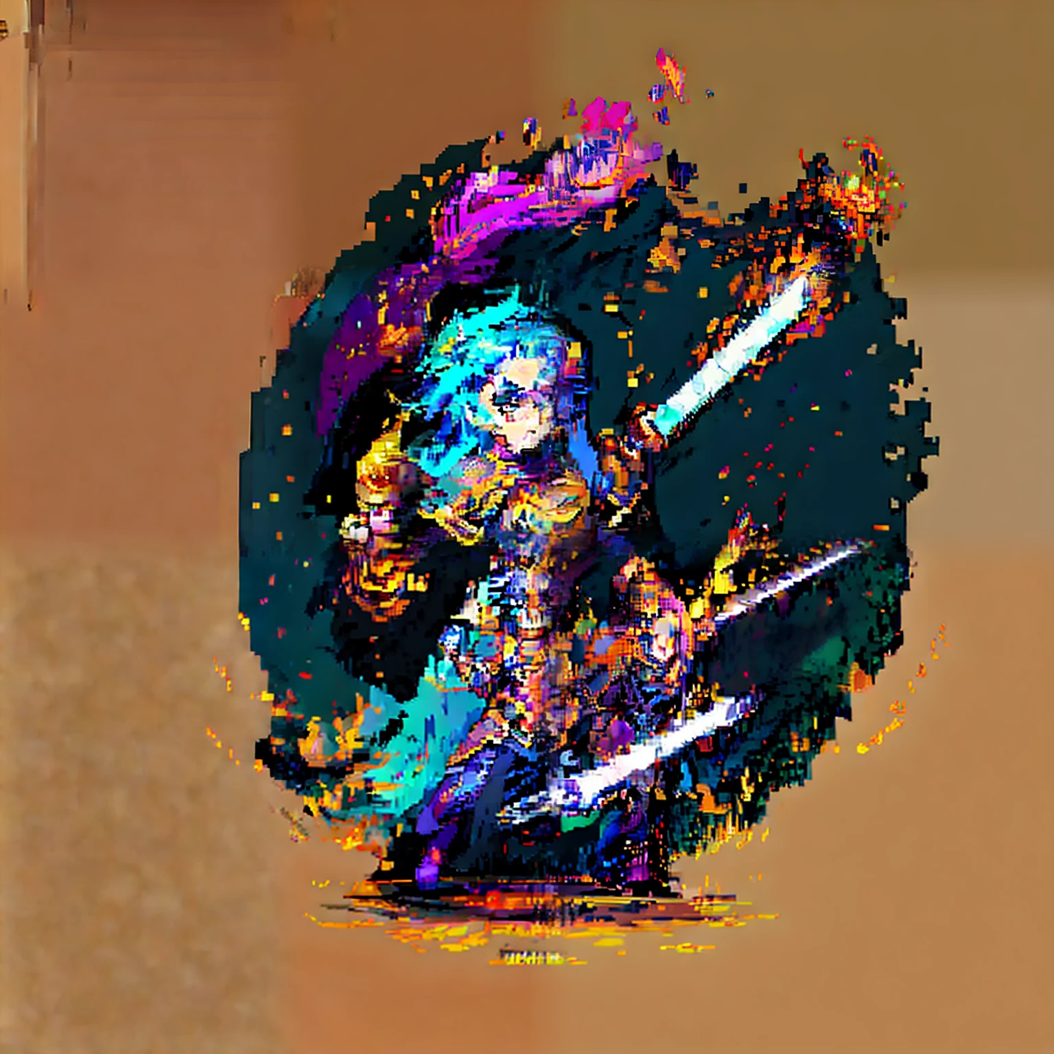Lift the Holy Sword High、Hair is golden、Wearing hegemony、Purple Flame、high-level image quality