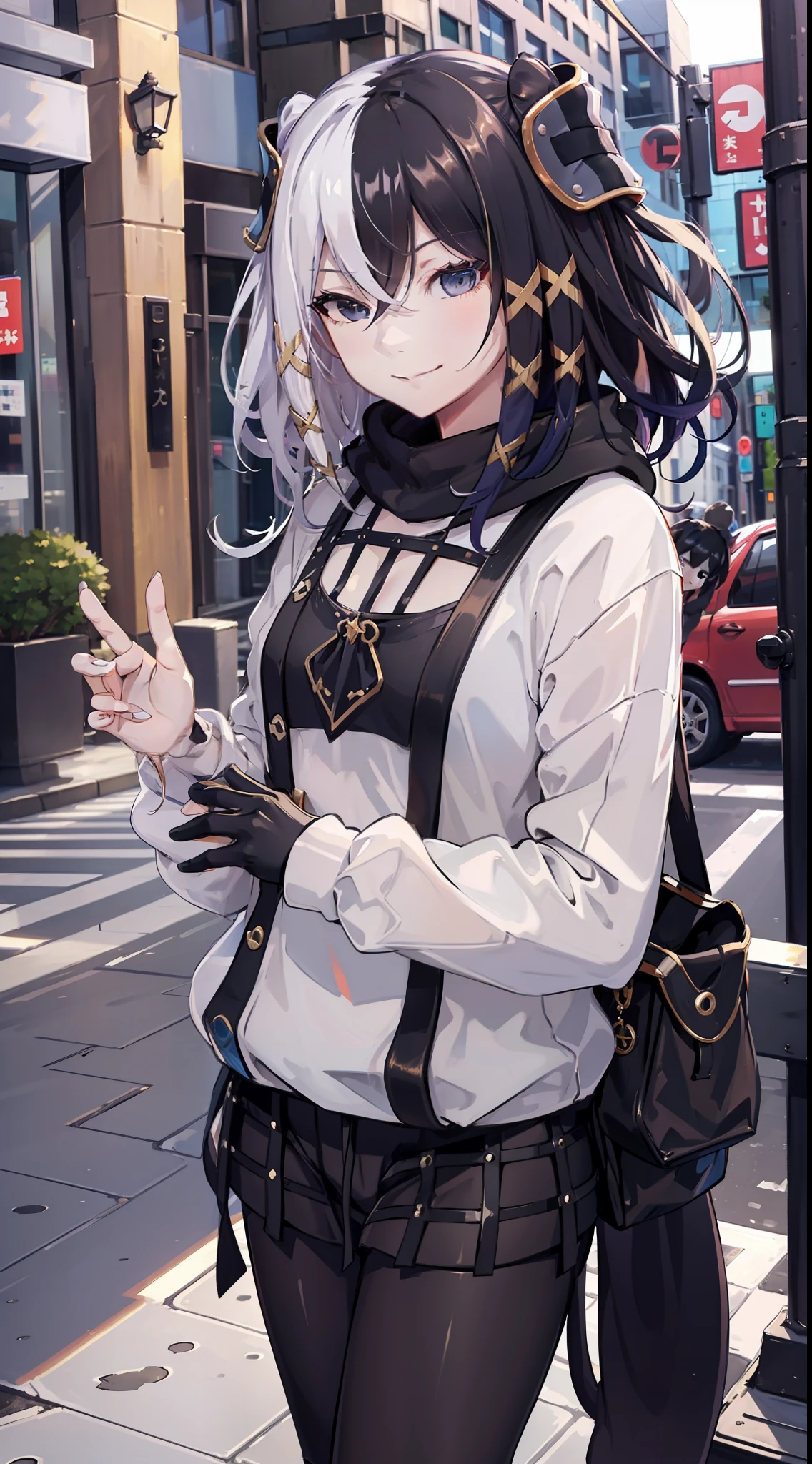 casual oufit, city, tokyo, domineering smile, arrogant expression, cocky, best quality, masterpiece, outdoors, outside, hoodie, sunny