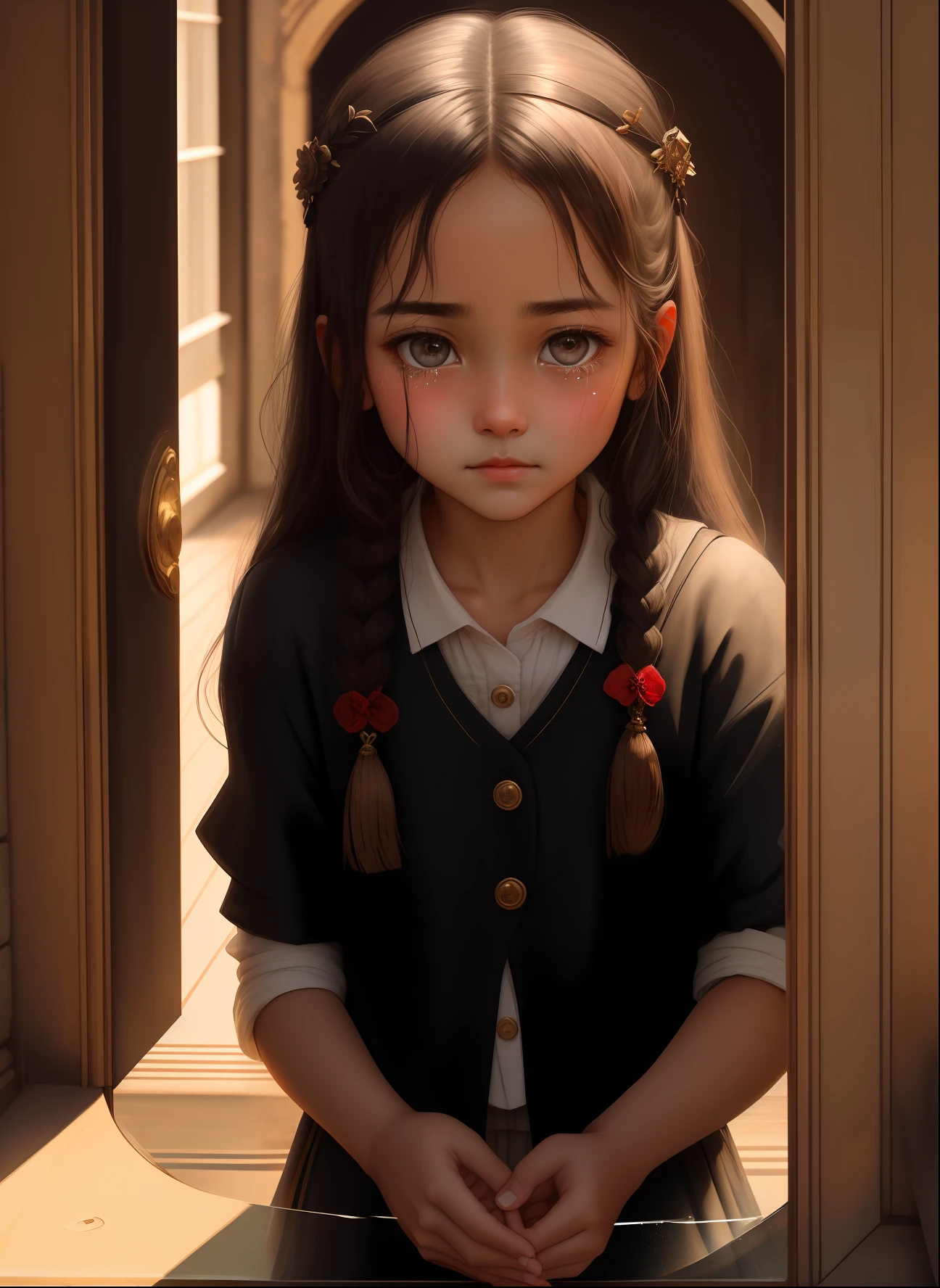ancientry,A pair of girl's eyes were teary-eyed,Look straight ahead,There is a reflection of the master in the eyes