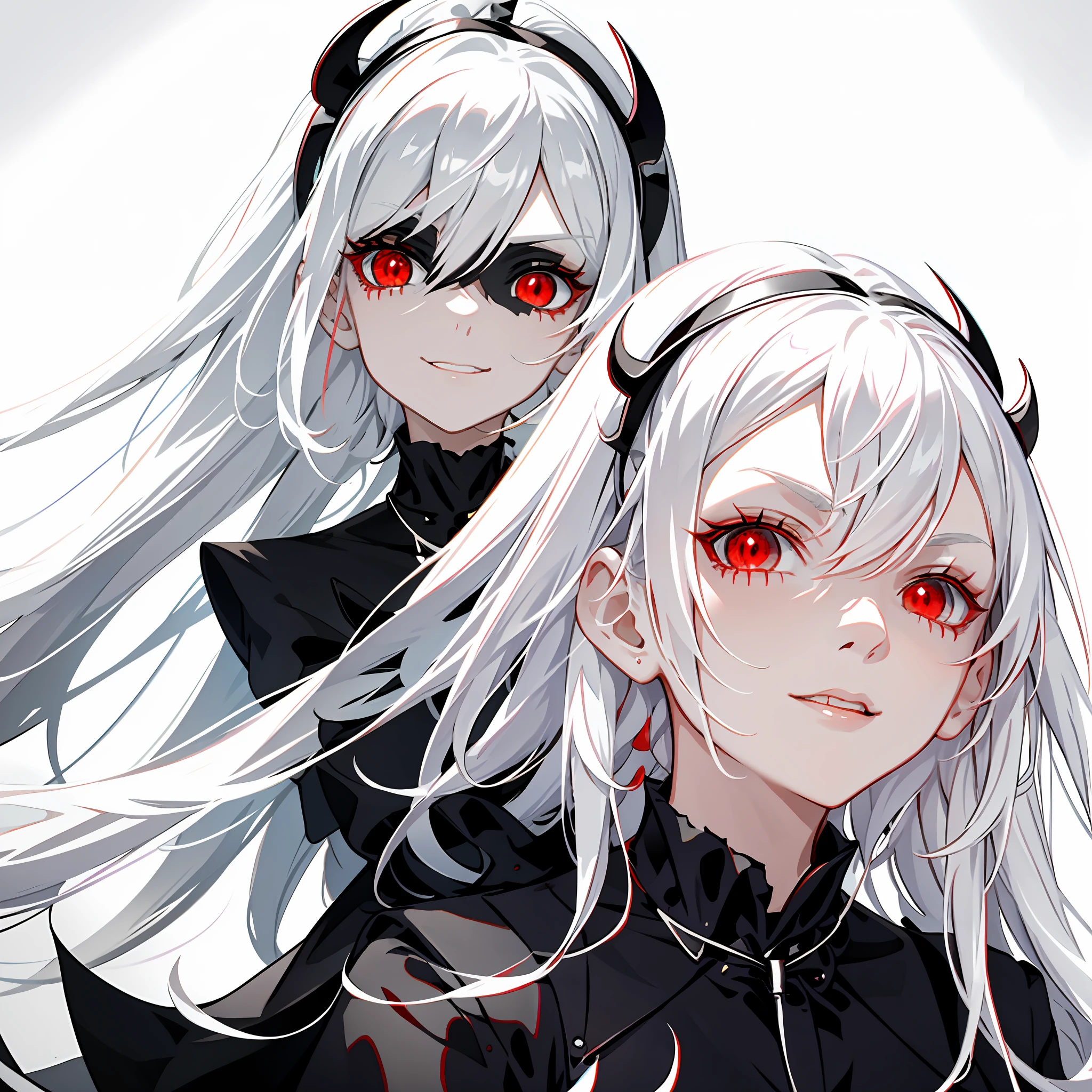 Anime girl with white hair and red eyes in a black dress, demon anime girl, with glowing red eyes, style of anime4 K, with red glowing eyes, gothic maiden anime girl, Best anime 4k konachan wallpaper, nightcore, watery red eyes, luminous red eyes, red eyes glowing, with red eyes, Glowing red eyes, portrait anime girl