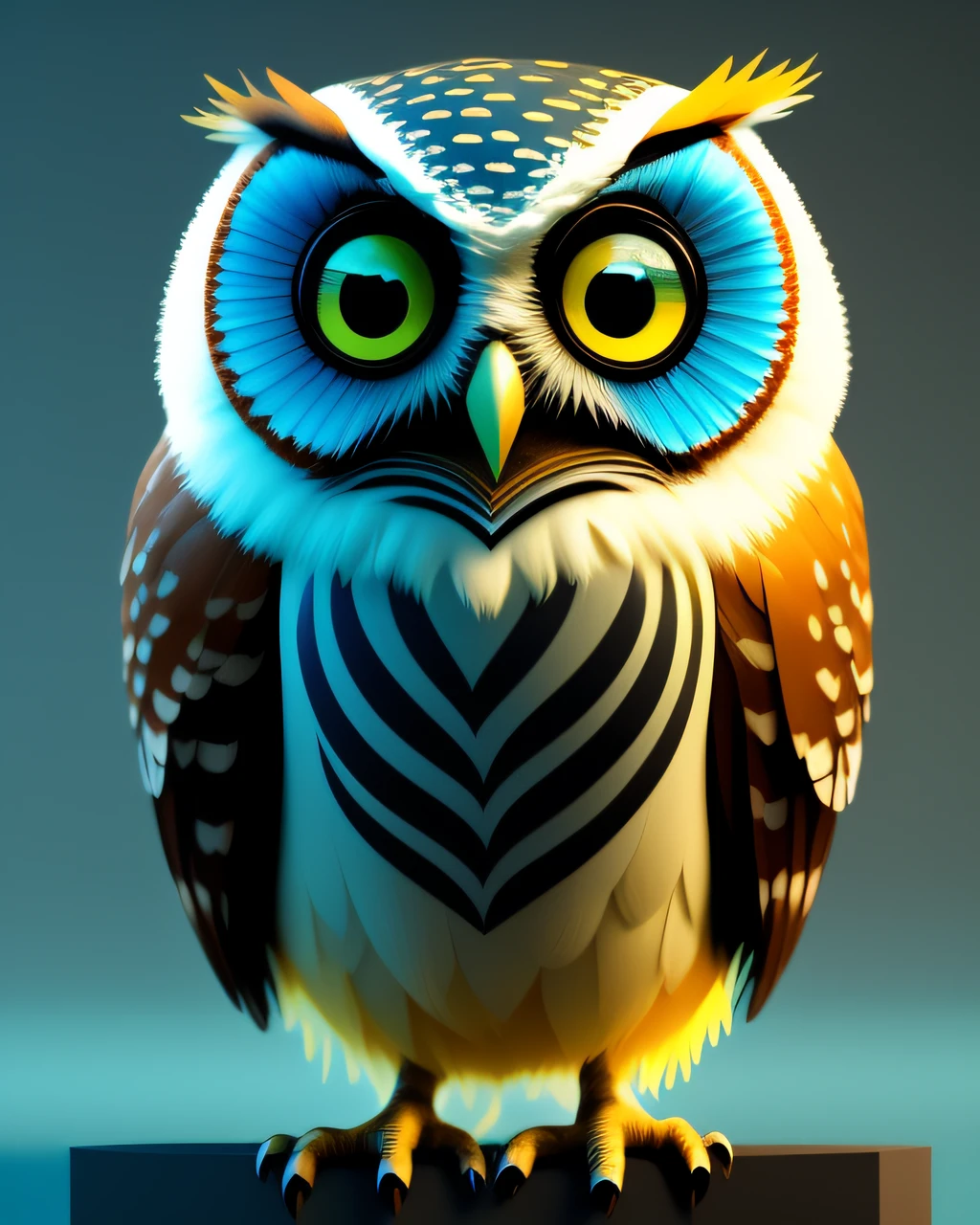 Owl 3d rendered Pixar style model by Hiroaki Takahashi Art Ultra Perfect Composition 3d liquid detail fluid acrylic by Greg Toccini, James Gilead, Joe Fenton Kate, Butcher Bosch, dan munford, Kandinsky Art Style [Collage] [spatter] [streaked] [crop] [cut]