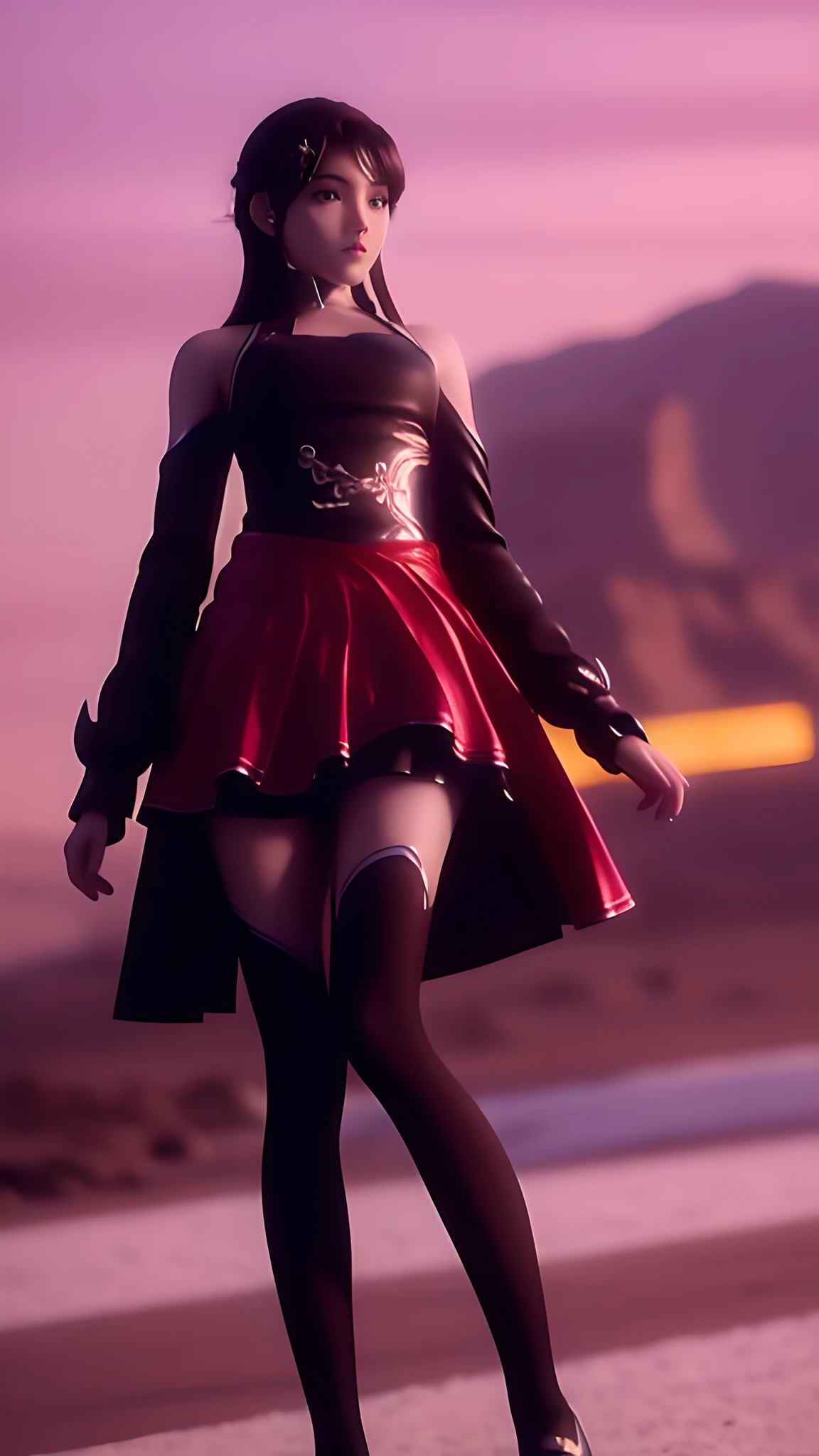 There is a woman in a short skirt and jacket posing for a photo, Surrealism female students, Surrealism female students, Realistic schoolgirl, photorealistic anime girl rendering, small curvaceous , thighhighs and skirt, 3 d anime realistic, highly detailed giantess shot, Photorealistic anime, photorealistic full body, [ 4 K photorealism ]!!
