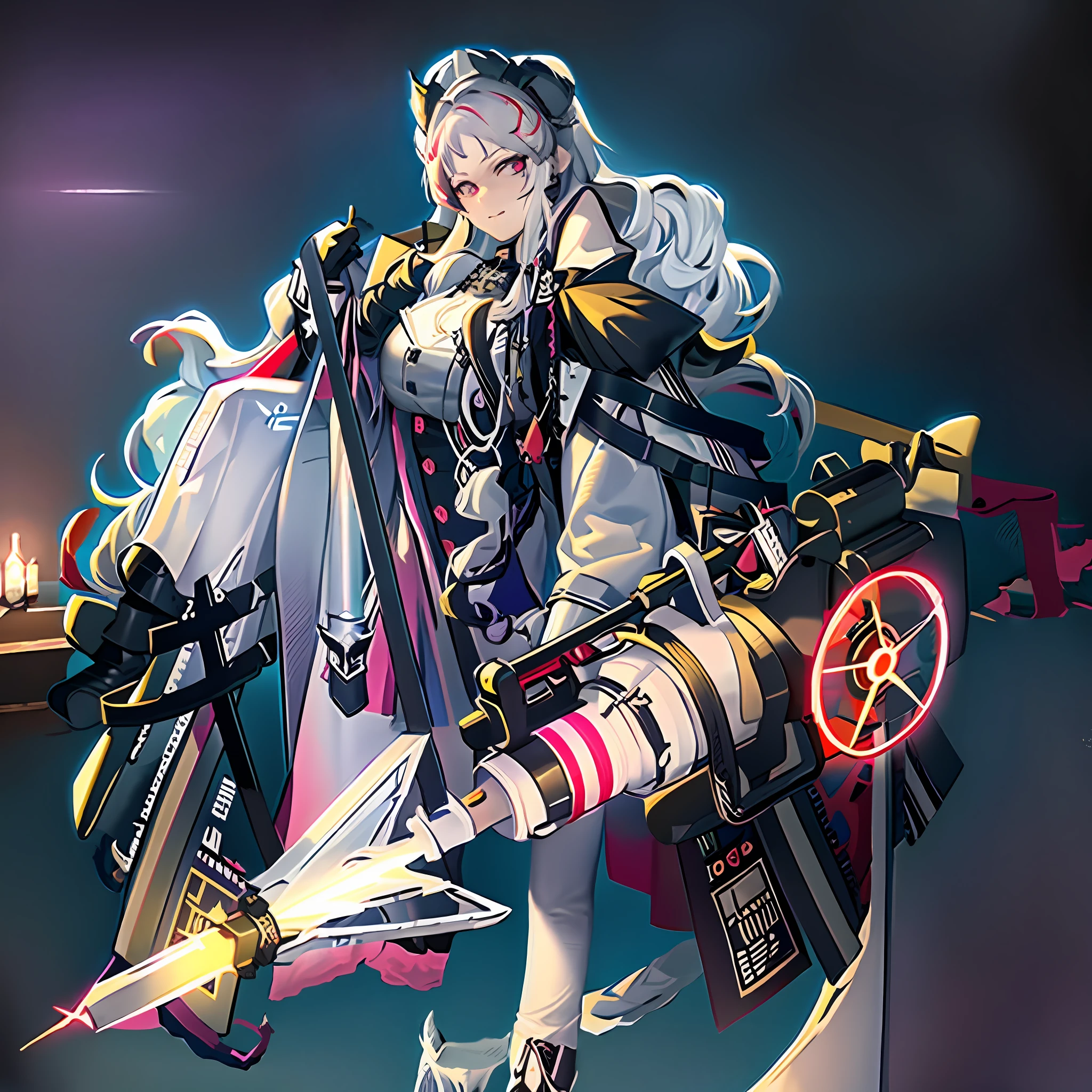 Anime characters with a sword and a big sword in a dark room, A scene from the《azur lane》videogame, azur lane style, from girls frontline, Kushatt Krenz Key Art Women, 《azur lane》role, Fine details. Girl Front, From Arknights, Kantai collection style, Girls Frontline CG, girls frontline style, girls frontline universe