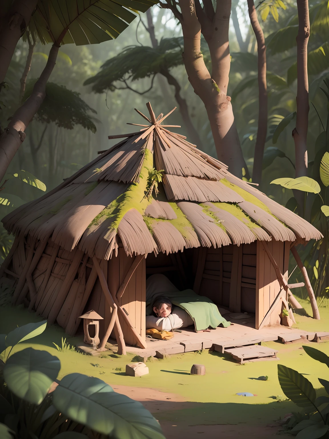 Smaller brothers Mother is sick and collapsed Hut in the forest