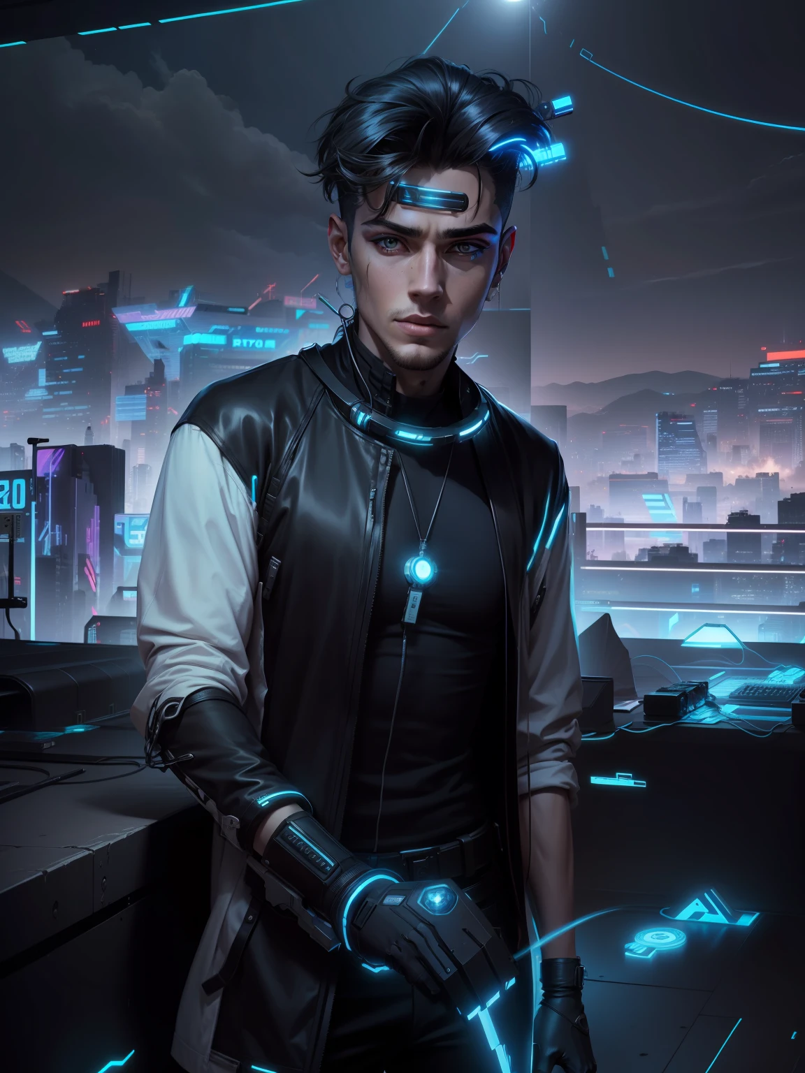 Change background cyberpunk handsome boy, realistic face,8k, ultra realistic ,