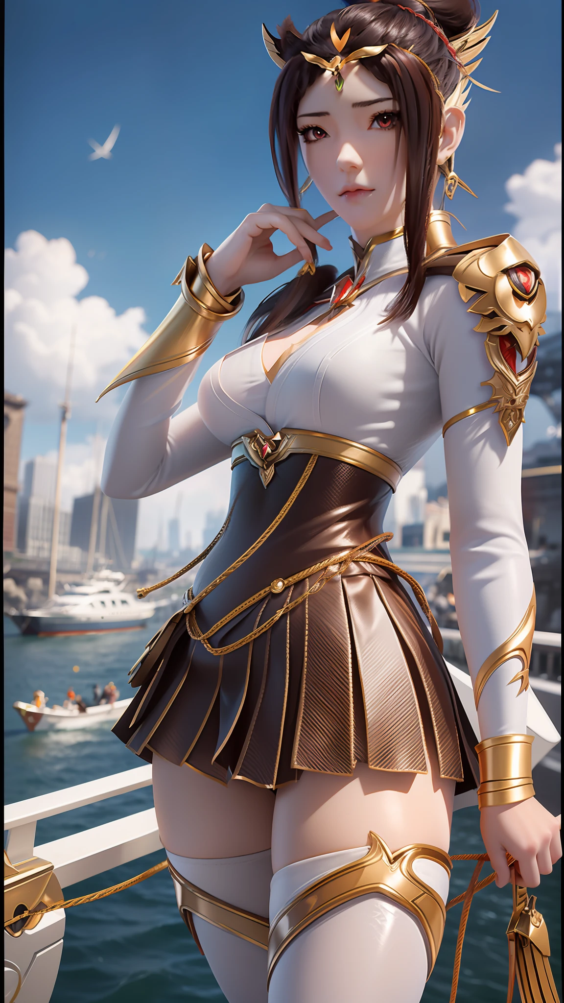 Close-up of a woman in a short skirt standing on a boat, Extremely detailed Artgerm, Range Murata and Artgerm, Style Artgerm, art-style, trending artgerm, beautiful and seductive anime woman, IG model | Art germ, Artistic germ style, 《overwatch》Anna, like artgerm
