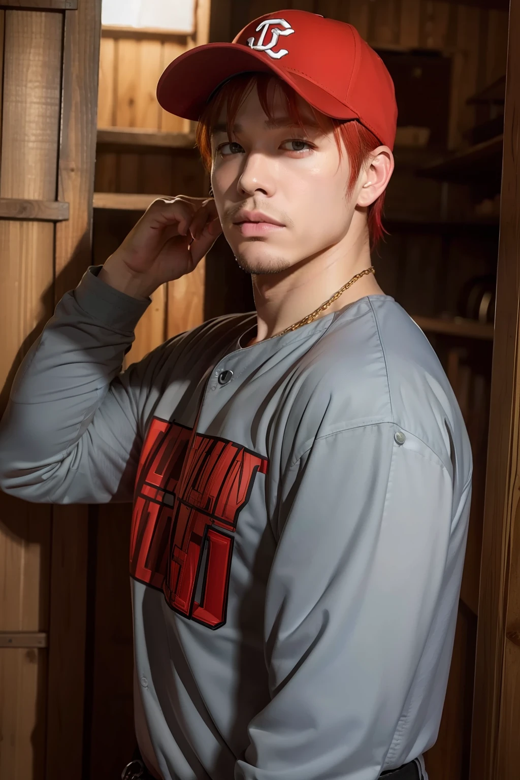 (​masterpiece)、(top-quality)、Makima\(chain saw man\)、Red-haired、Realistic human skin、baseball cap:1.3