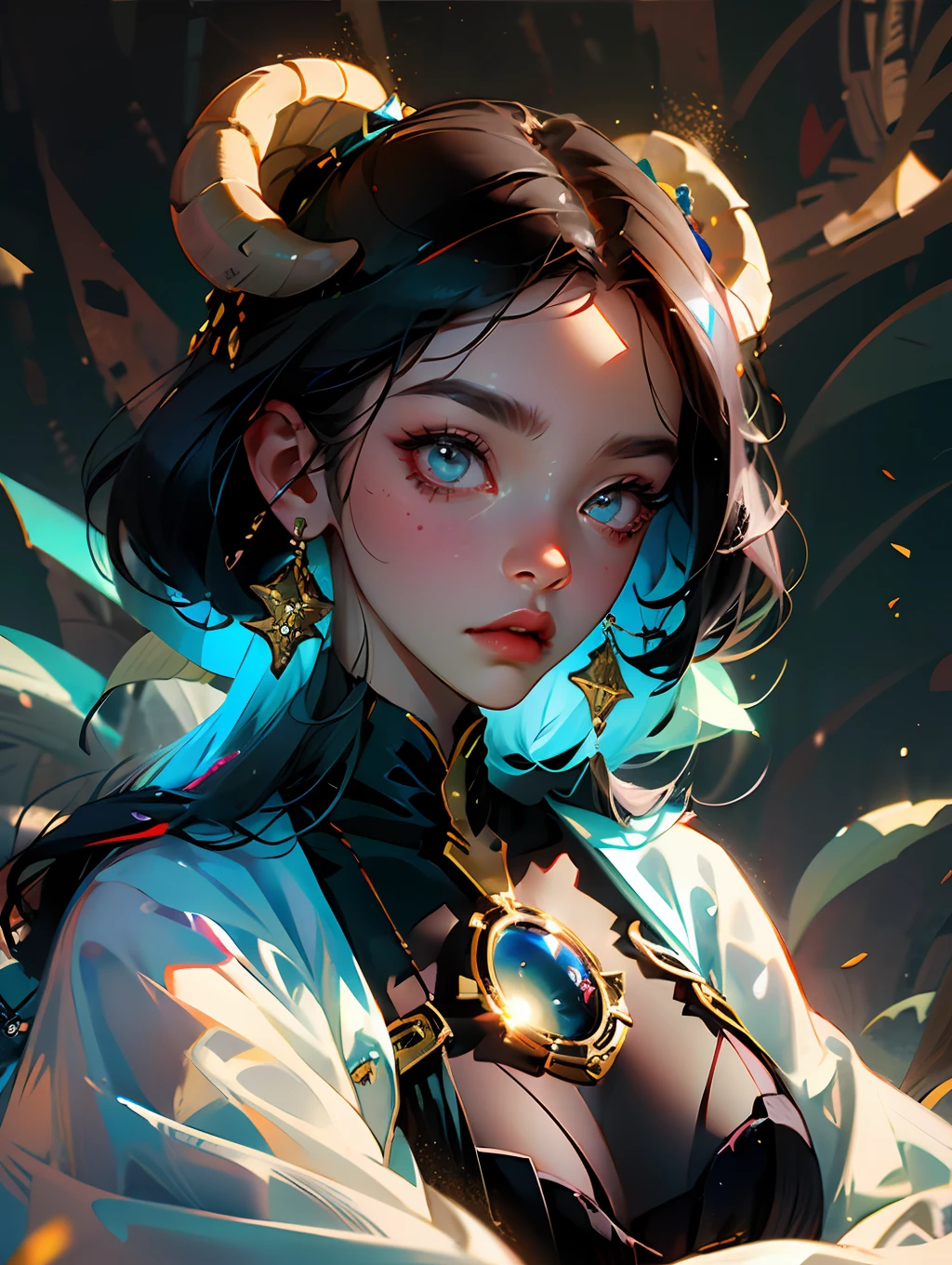 Sheep, blue, female, black hair, golden eyes, beautiful --auto --s2
