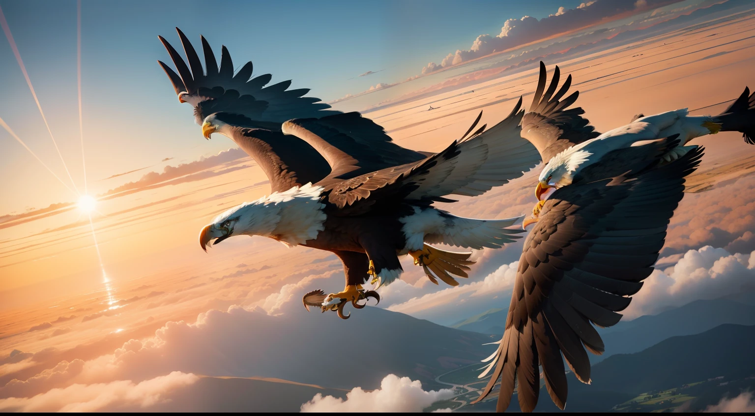 eagles flying together