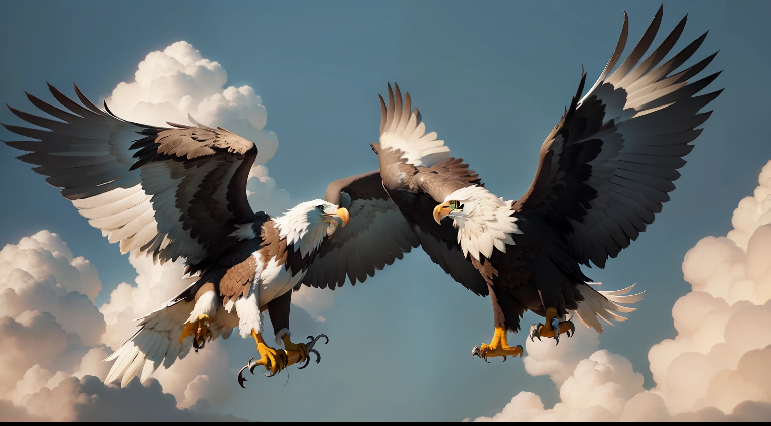 Eagles flying together