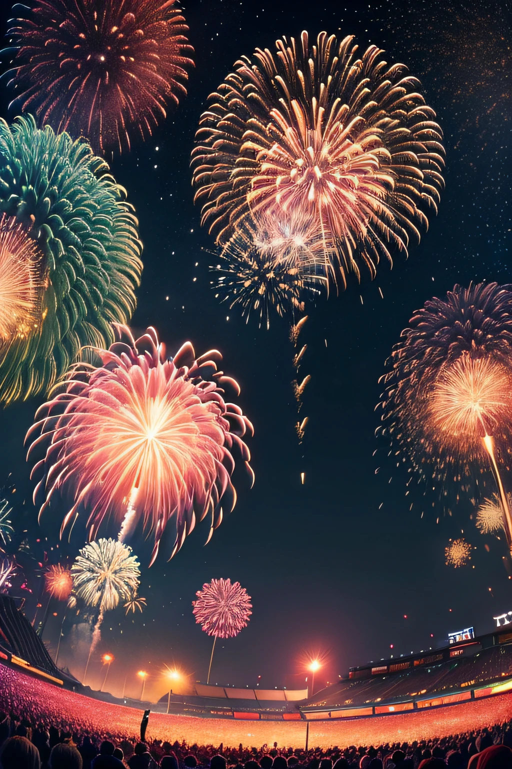 Draw beautiful illustrations of the highest quality on fireworks display posters、Vivid fireworks light spreads in the beautiful night sky、Expressing a fun atmosphere and bustle of the venue。