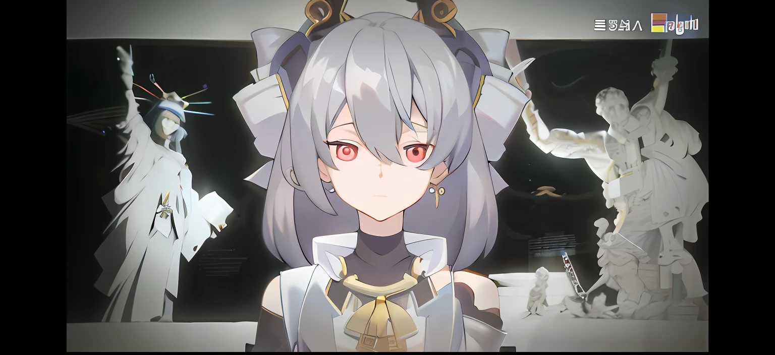 Red-eyed anime character standing in front of a statue, Ayaka Genshin impact, anime big breast《kingpin》Albedo in , From the night of the ark, Keqing from Genshin Impact, A scene from the《azur lane》videogame, arknight, Genshin impact's character, Portrait Chevaliers du Zodiaque Fille, mika kurai demon, portrait of a female anime hero