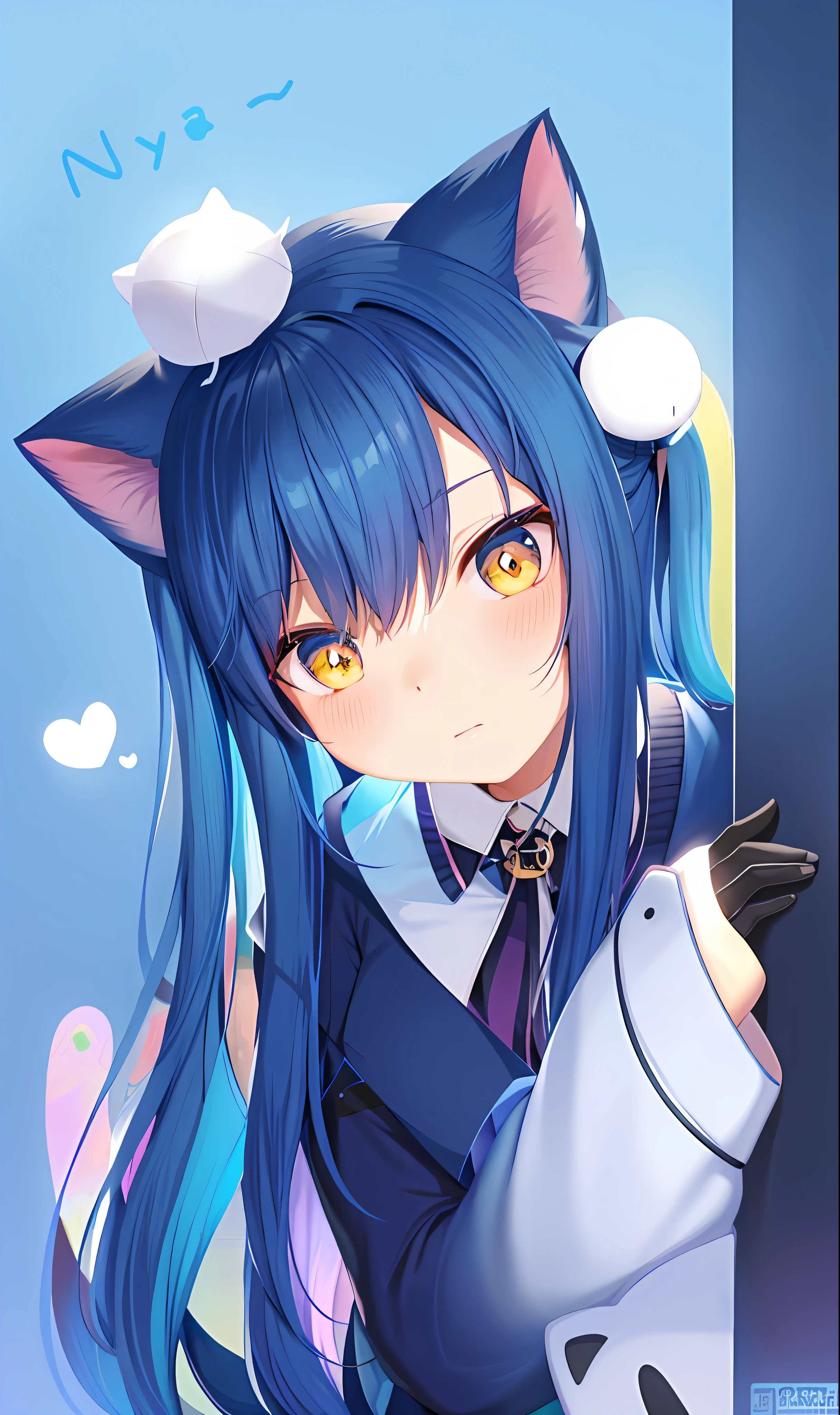 Anime girl with blue hair and cat ears leaning against the wall, cute anime catgirl, anime girl with cat ears, beautiful anime catgirl, mikudayo, anime catgirl, Very beautiful anime cat girl, anime cat, anime moe art style, Attractive cat girl, nekomimi, cat woman, Pisif, very beautiful cute catgirl, Anime waifu