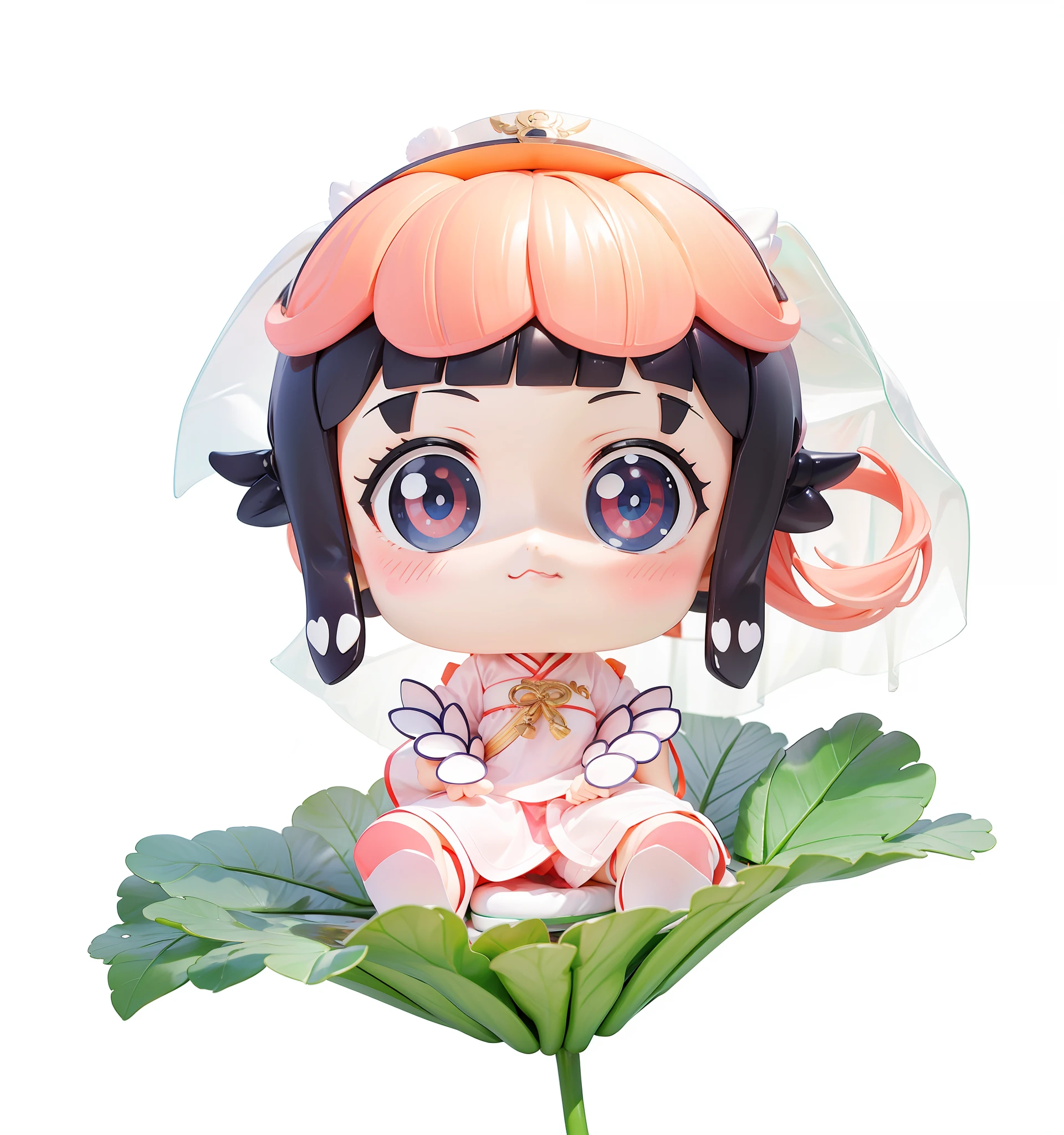 1 super cute girl in Chinese Tang costume，Blind box IP，Wearing a lotus hat，Sit on a lotus leaf，Pink shoes，Streamline 3D/C4D production：8K HD quality/illuminating/Ultra-detailed lens depiction1.5，flawless perfection，Stylish clothes，Streamline 3D/C4D production：8K HD quality/illuminating/Ultra-detailed lens depiction1.5，Stylish clothes，ssmile，flawless perfection，Chibi background/SENSE OF CINEMA。(Daisaku),(Need),(Super meticulous),
