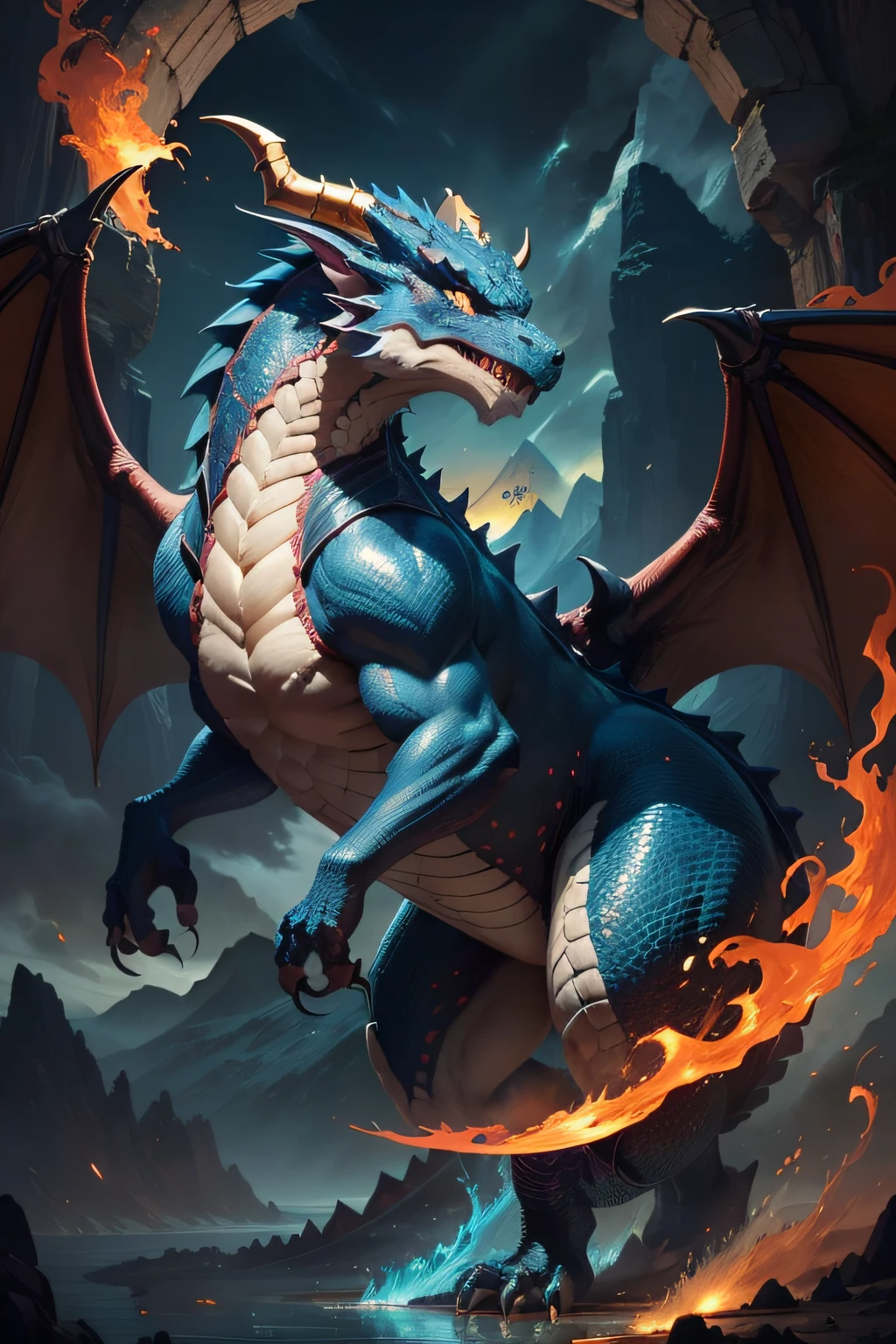 A magnificent oil painting captures the essence of an overbearing Western-style dragon, dominating the canvas with its awe-inspiring presence. The dragon's scales, meticulously depicted, shimmer and gleam like shards of emerald and ruby, reflecting the light with every movement. Its muscular body is coiled majestically, poised for action, showcasing the power and strength that resides within.
The artist pays extraordinary attention to the dragon's face, which emanates an air of wisdom and authority. Piercing golden eyes, like molten gold, seem to hold ancient knowledge and secrets untold. Its menacing snout is adorned with intricate, curved horns that glisten with an opalescent sheen, creating a mystique that enthralls the viewer.
The background of the painting transports us to a fantastical realm, a realm where the dragon reigns supreme. Soft wisps of clouds swirl in the skies, tinged with hues of amethyst and sapphire. Mountains rise and meld into the horizon, their jagged peaks reaching towards the heavens.
The artist expertly employs a blend of realistic and impressionistic elements in this painting. The dragon's scales are painstakingly rendered with meticulous detail, allowing the viewer to appreciate the intricate patterns and textures. However, the background is rendered in a more whimsical style, with brushstrokes that evoke a sense of movement and dynamism.
The overall composition and color palette lend a sense of grandeur and power to the piece. Rich hues of deep greens and fiery reds dominate, portraying the dragon's raw strength and fiery spirit. Contrastingly, subtle undertones of cool blues and purples in the sky create a captivating harmony, balancing the ferocity with a touch of tranquility.
This masterful artwork not only captures the essence of an overbearing dragon, but also transports the viewer into a breathtaking world where dreams and imagination intertwine.