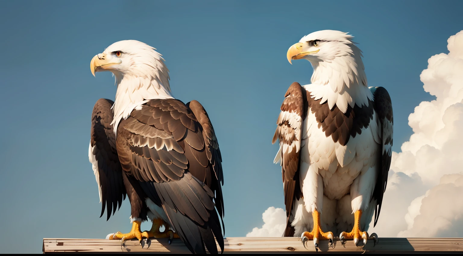 Two eagles perched next to each other