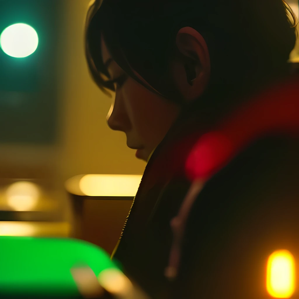 8k, photorealistic, highly detailed, (cinematic:1.3), OTS shot, two people siting in cinema salon , dark, (depth of field), bokeh, film grain, closeup side profile shot, green and red illumination from devices