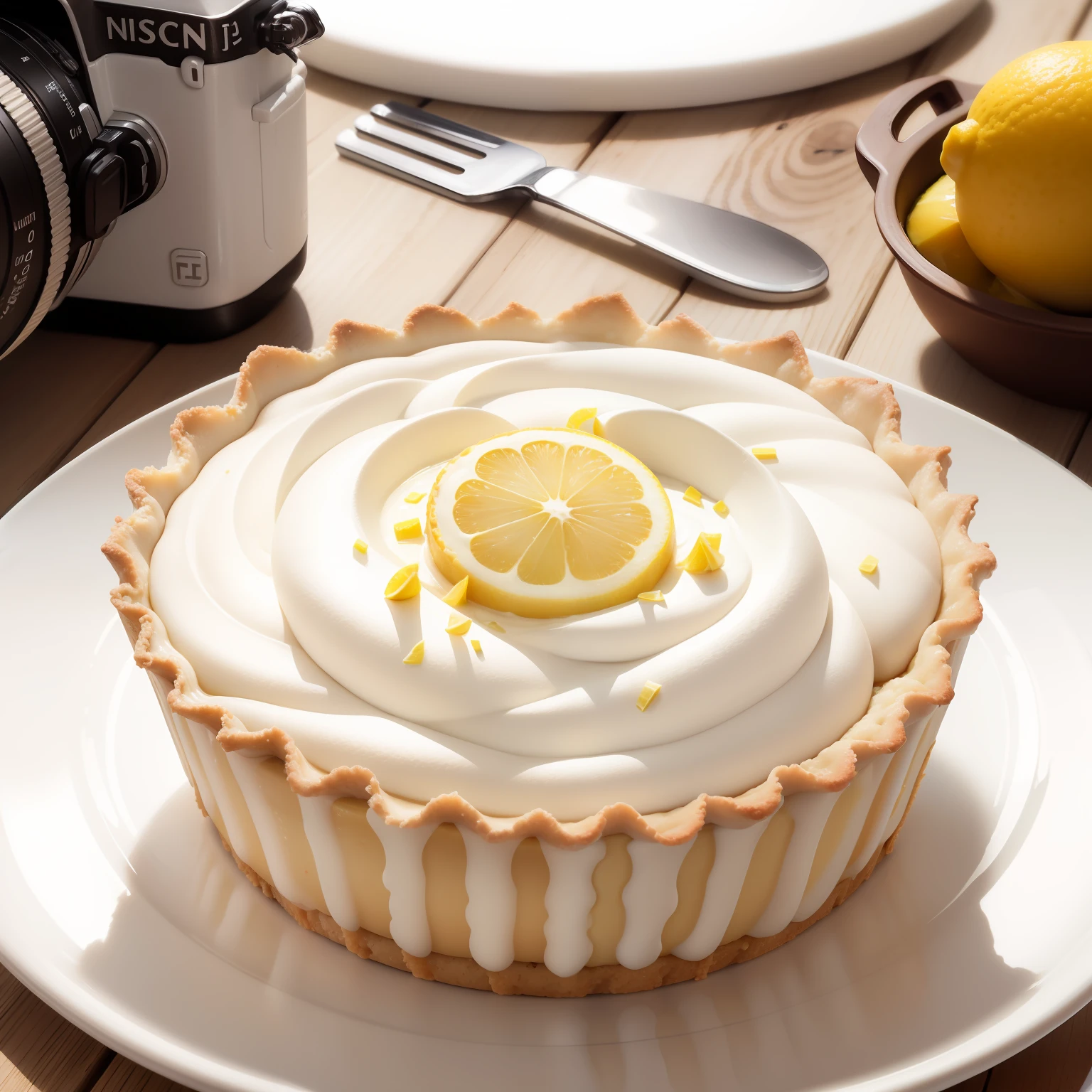 Foto RAW, Dutch lemon pie in white pot, Nascer, foodphoto, DSLR, soft-lighting, alta qualidade, grain of film, fujifilm XT |, Cartoon, desenho para logo, fundo transparente PNG