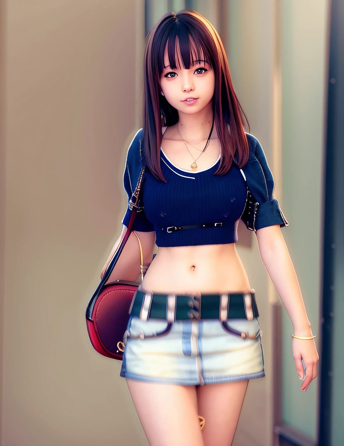 Realistic girl with wallet and purse in hand, Blue skirt, Ecchi anime style, colored sketch, Casual pose, Anime Girl, anime woman, Style Anime, Anime Art Style