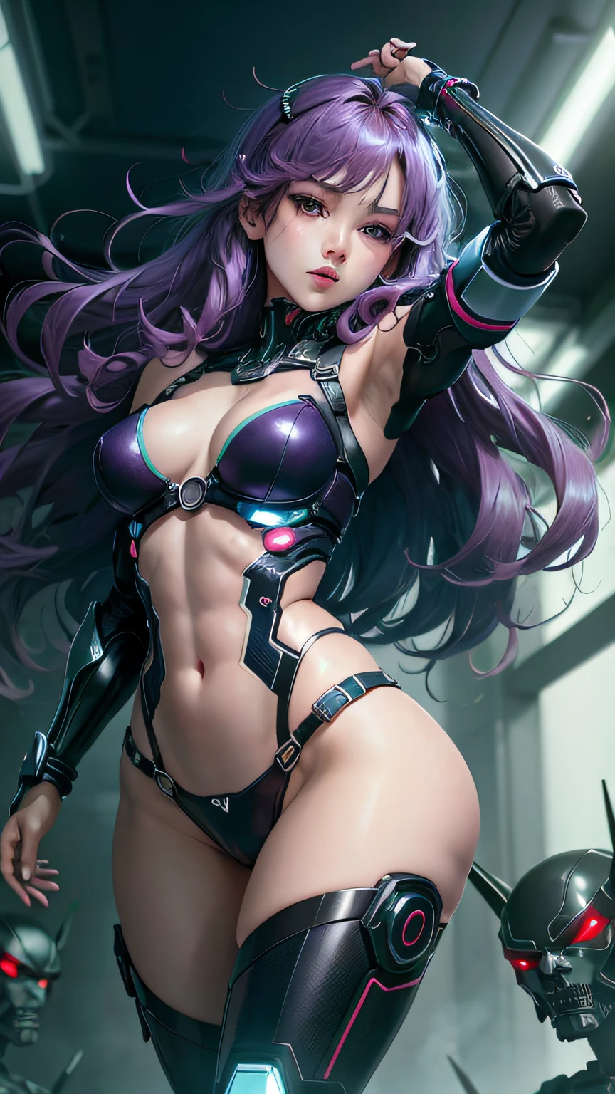 Vivid expression、High quality full-color illustrations、Beautiful female body、cybernetic body parts、Attractive thighs、sexy underwear、Dynamic Poses