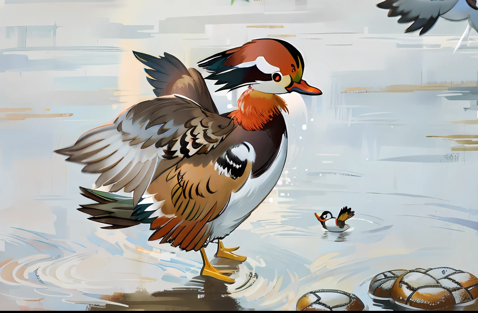 mandarin duck，birds，Movie lighting，higher details