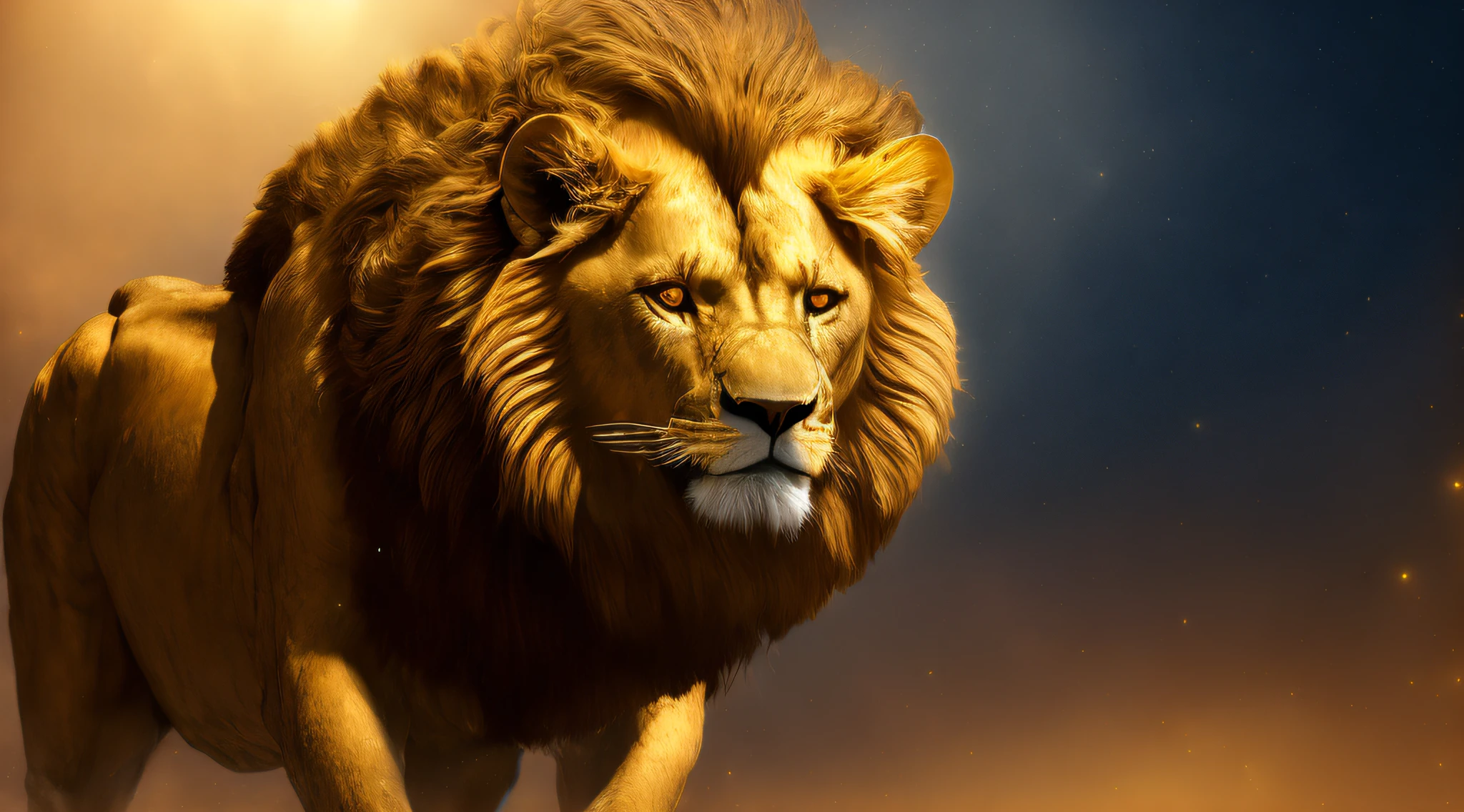 Walking in the height of the golden lion, dynamic, dark texture background, Dundar light, multi-detail, strong texture