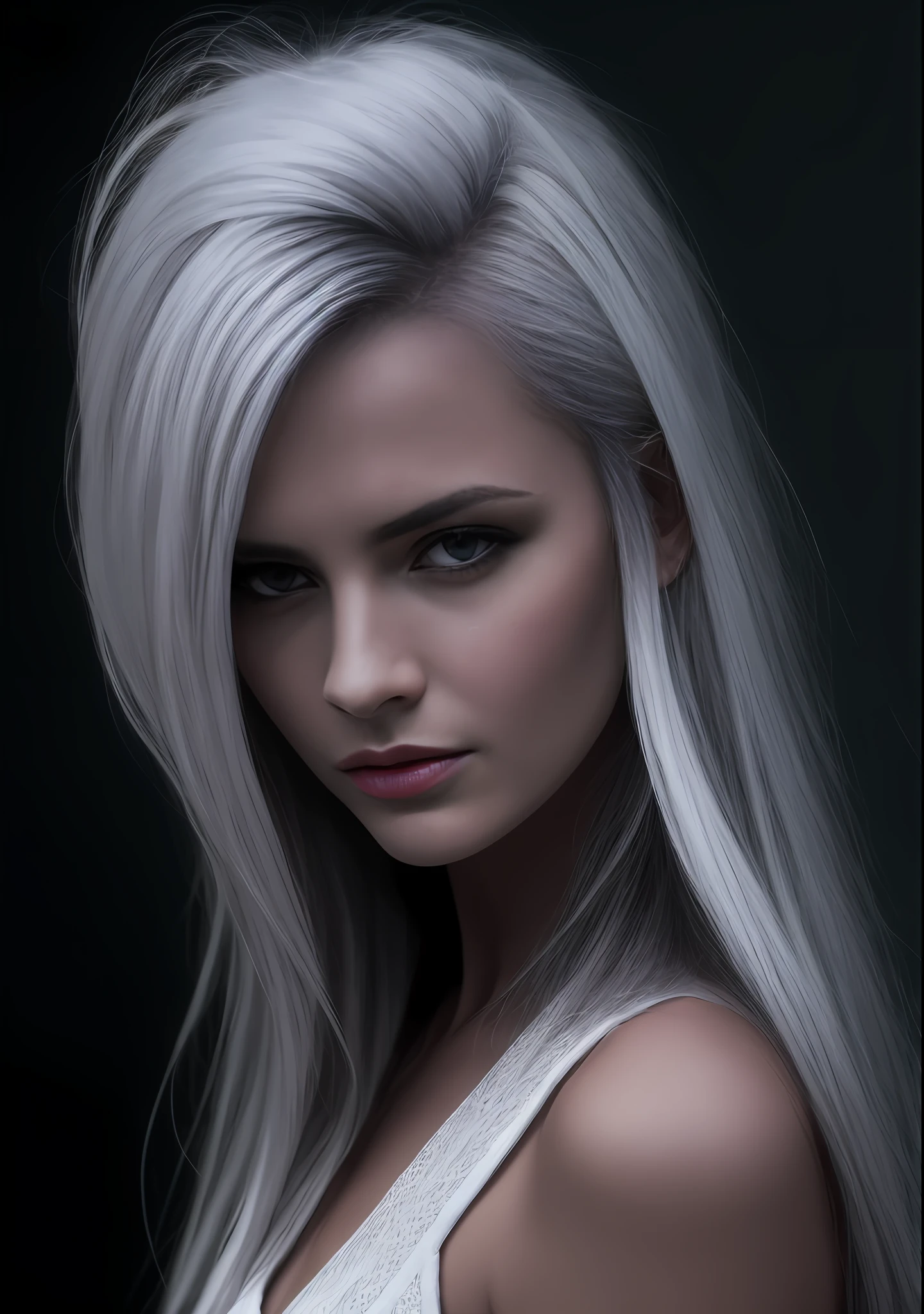 White hair woman all over