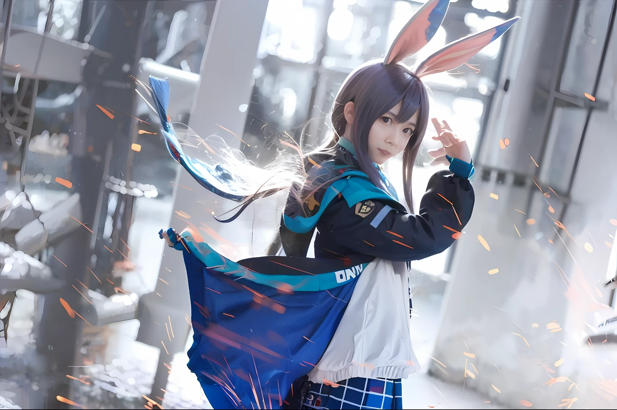 Anime girl holding blue bag in rabbit ears and blue dress,Anime girl cosplay,Anime cosplay,cosplay foto,professional cosplay,cosplay,David Tao,Ark of tomorrow