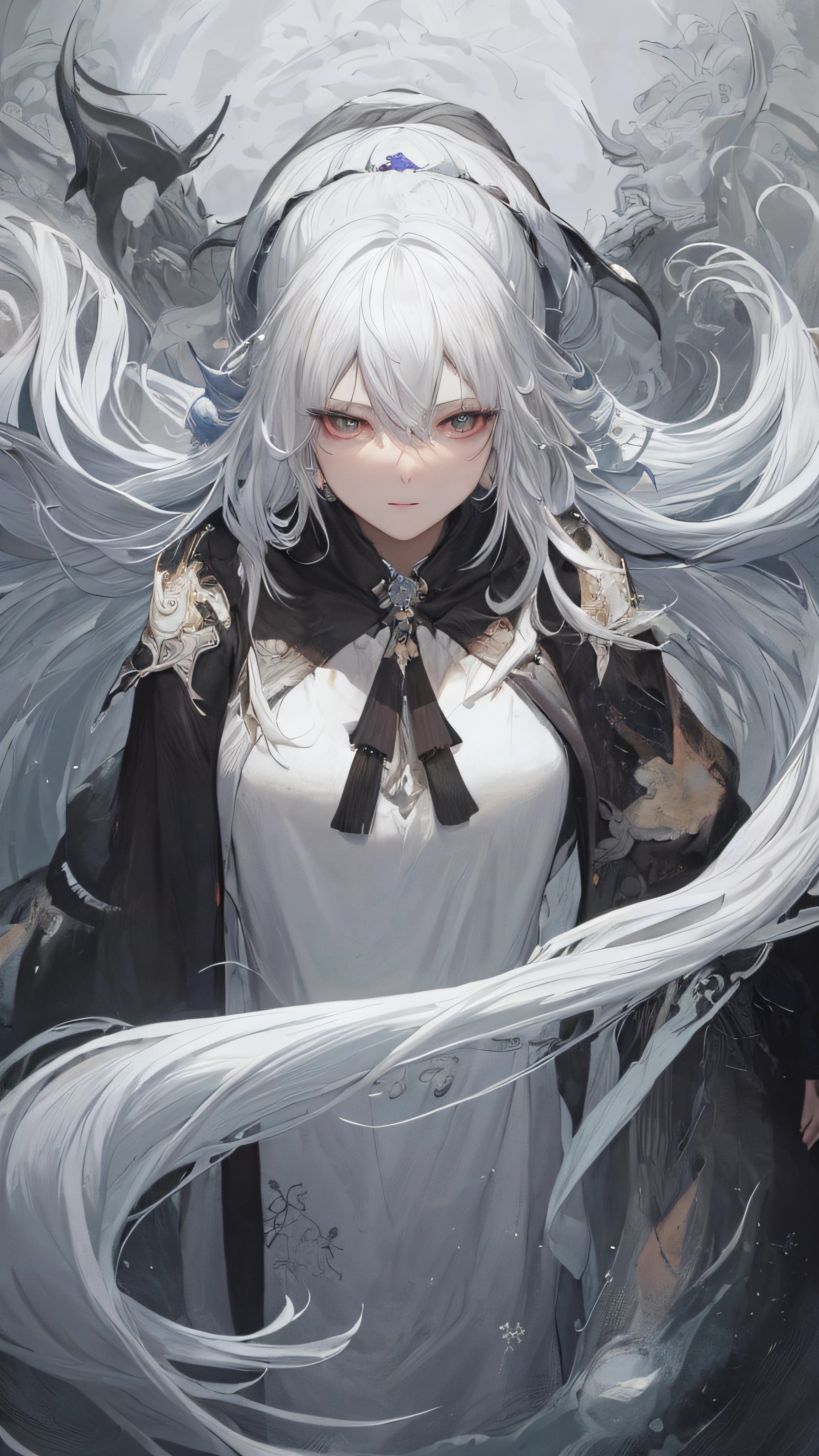 a close up of a woman with a white hair and a black scarf, a character portrait by Yang J, pixiv contest winner, fantasy art, white haired deity, beautiful character painting, artwork in the style of guweiz, the piercing stare of yuki onna, guweiz, with white long hair, with long white hair, flowing hair and long robes