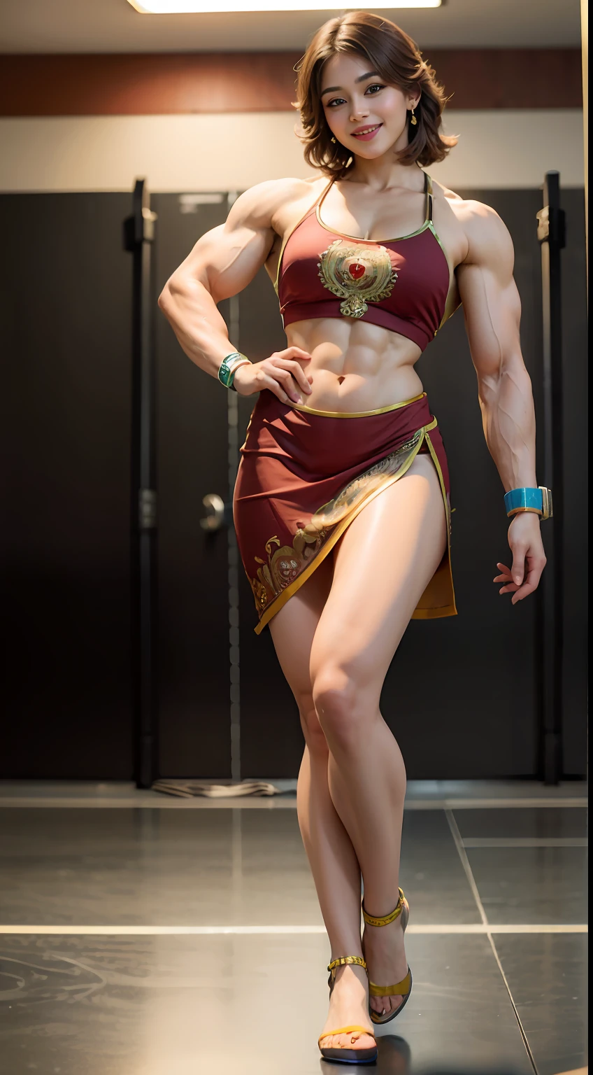 best quality, ultra high res, photoshoot, (photorealistic:1.4), 1girl, caucasian, bodybuilder girl, muscle girl, smile,
Wearing a indian dress, in gym,(light brown hair:1), looking at viewer, cute, full body, detailed eyes,detailed face,kpop idol,light smile