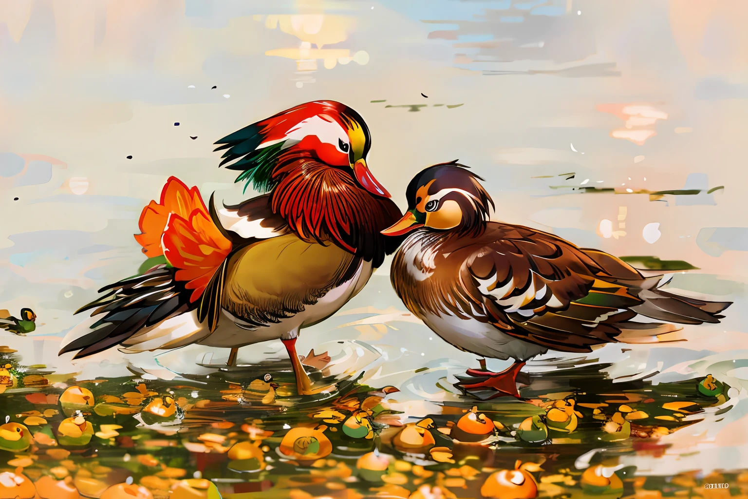mandarin duck，birds，Movie lighting，exquisitedetails