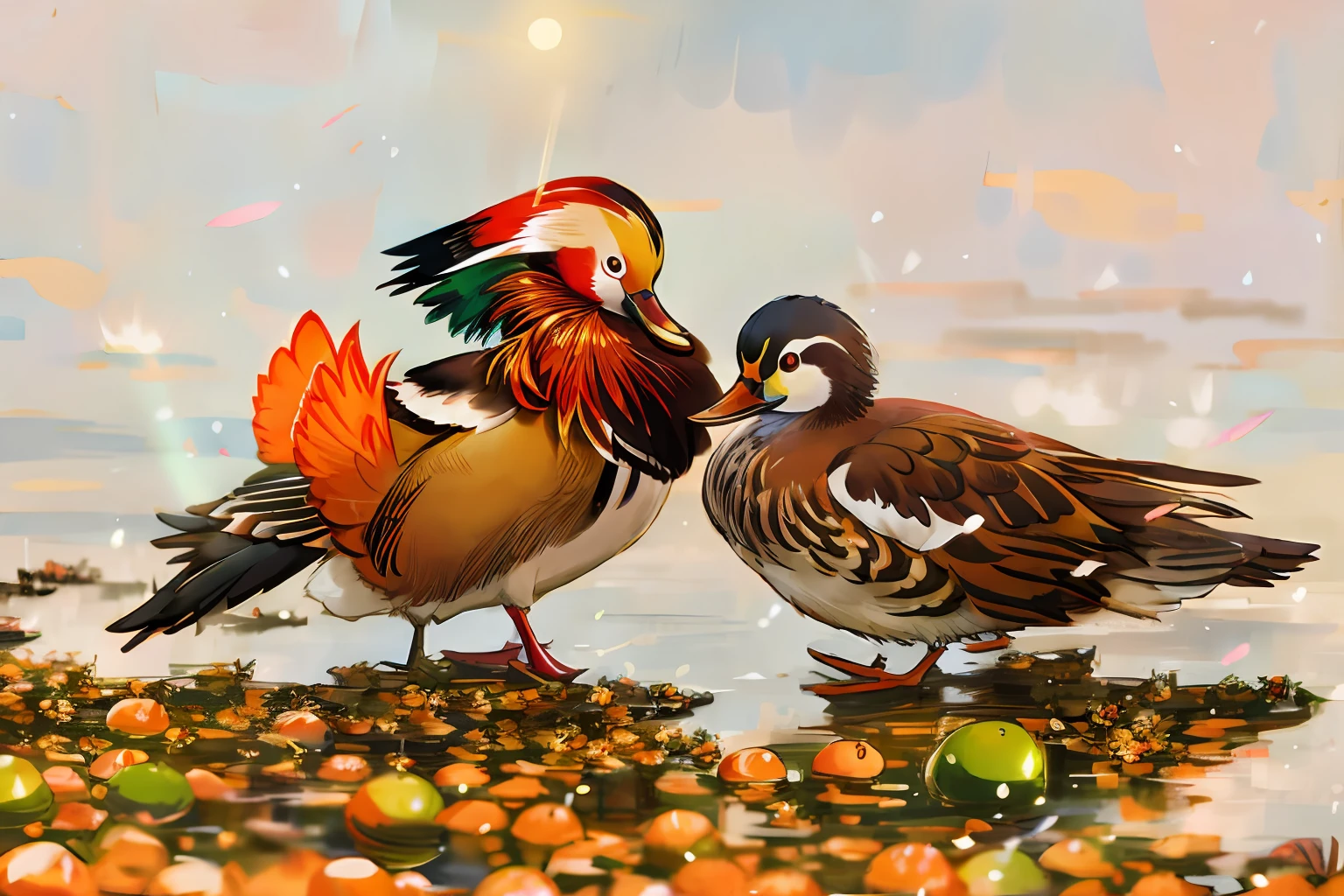 mandarin duck，birds，Movie lighting，exquisitedetails